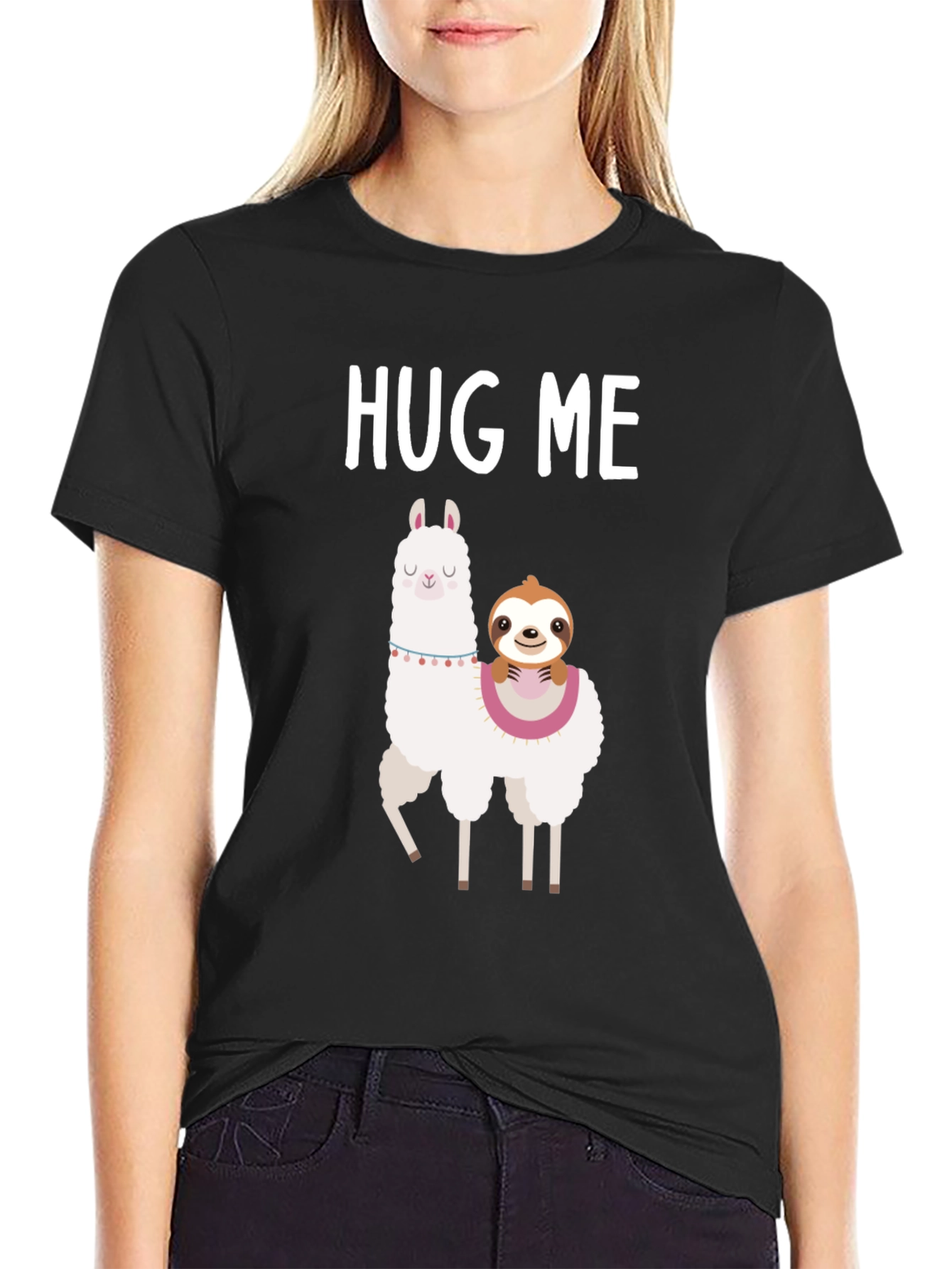 Hug Me Llama and Sloth Graphic Tee