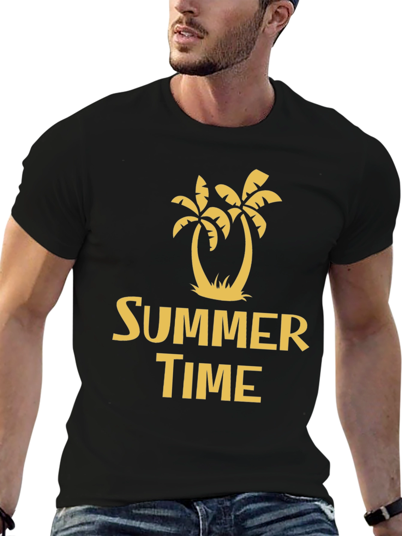Summer Time Graphic Print Black T-Shirt