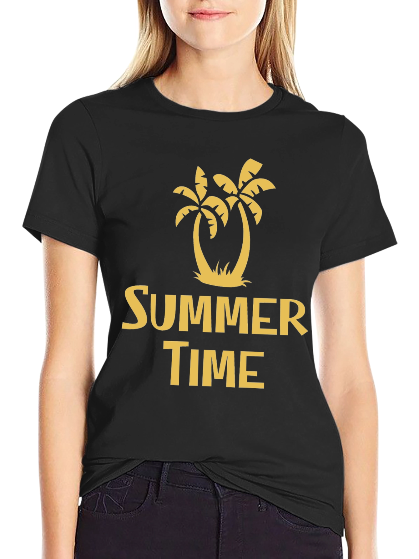 Summer Time Graphic Print Black T-Shirt