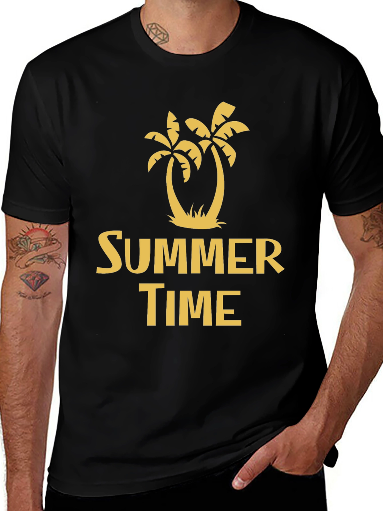Summer Time Graphic Print Black T-Shirt