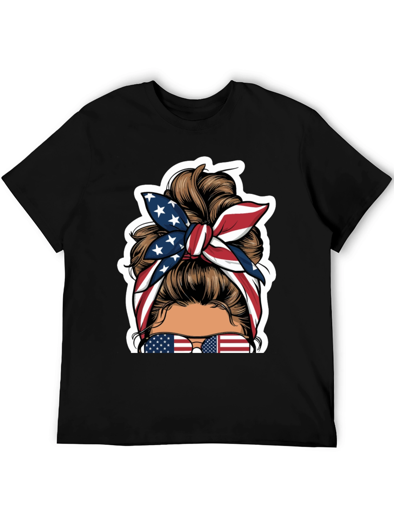 Patriotic Messy Bun T-Shirt - USA Flag Design