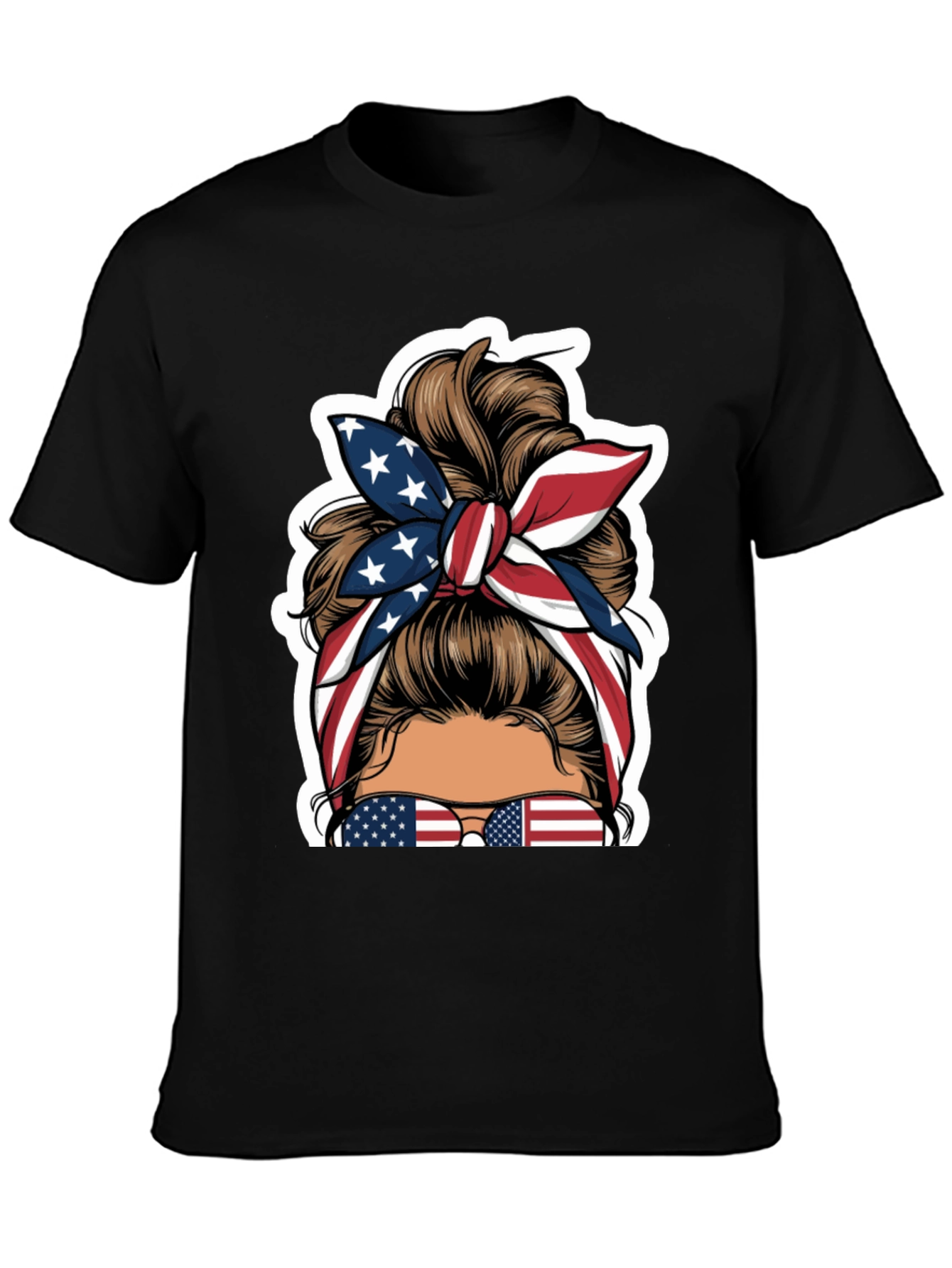 Patriotic Messy Bun T-Shirt - USA Flag Design