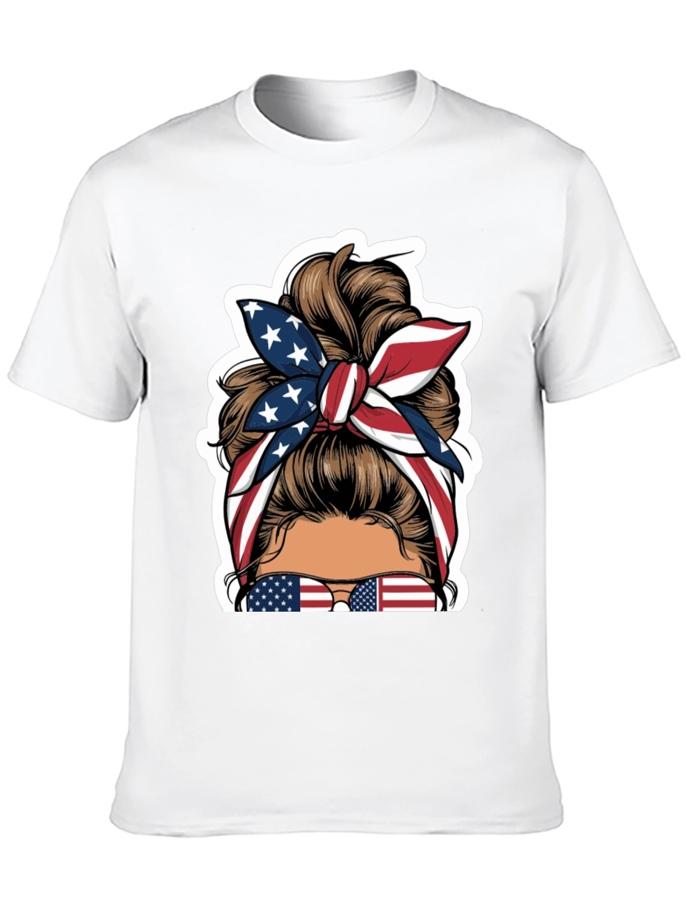 Patriotic Messy Bun T-Shirt - USA Flag Design