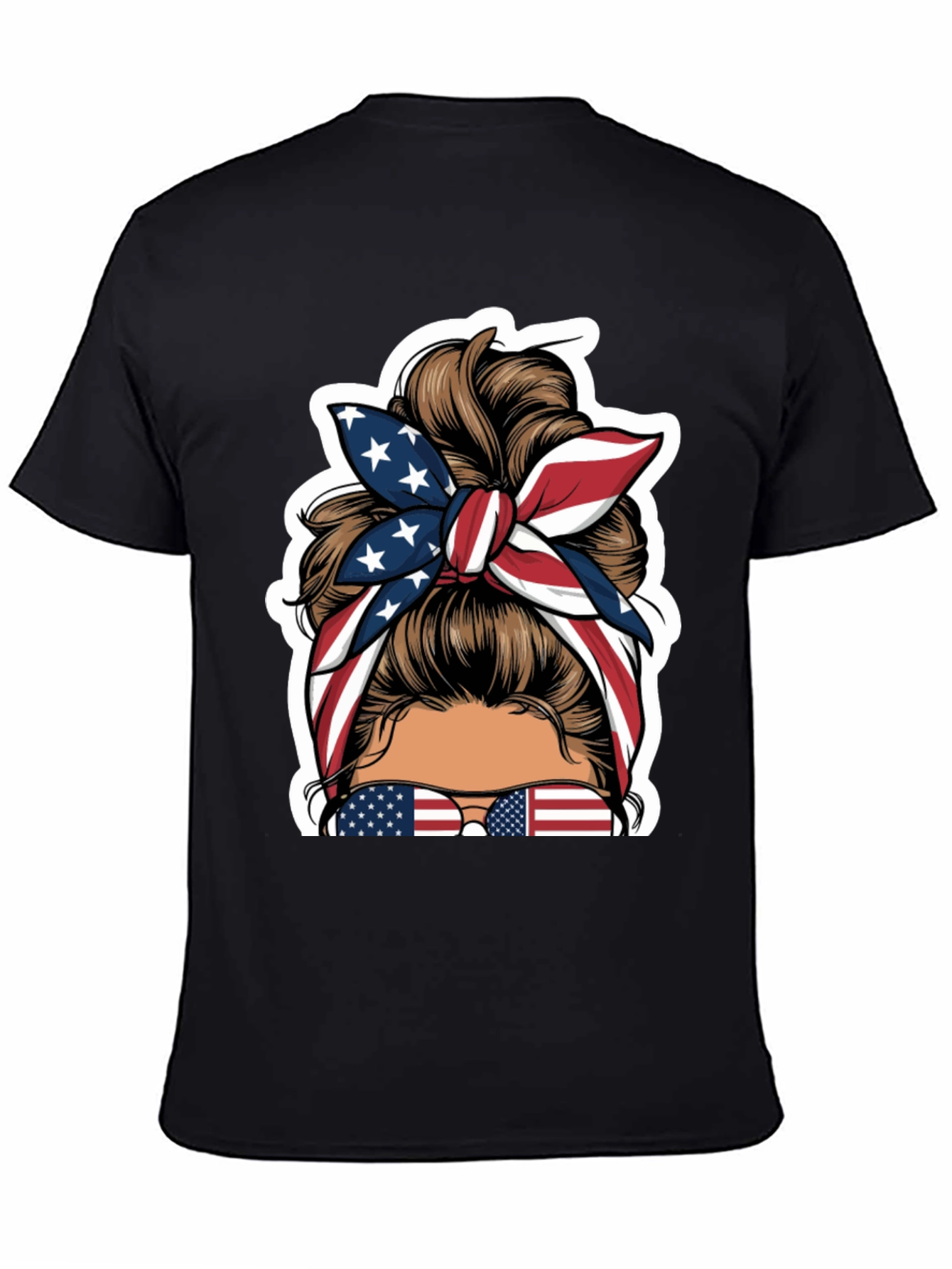 Patriotic Messy Bun T-Shirt - USA Flag Design