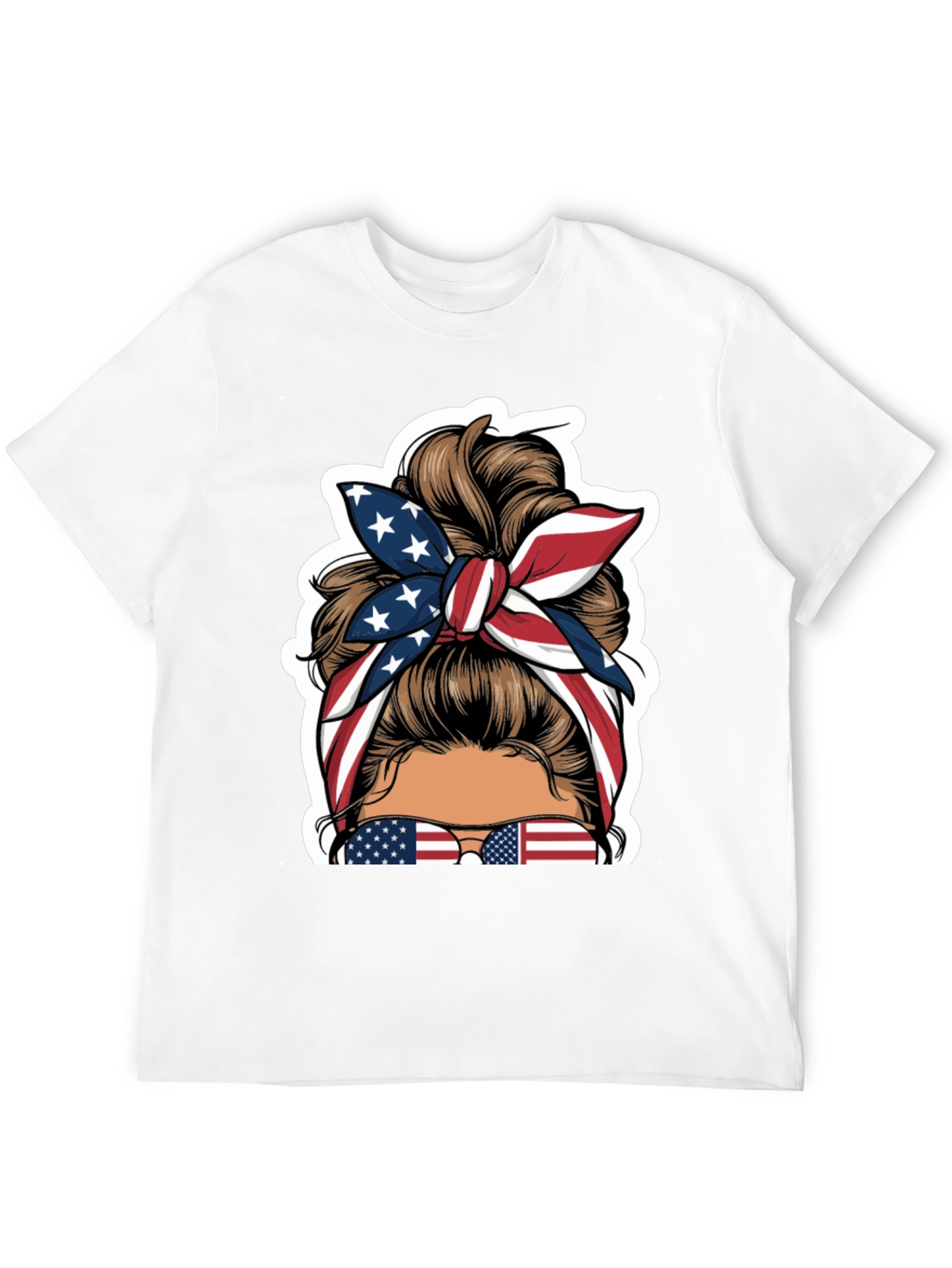 Patriotic Messy Bun T-Shirt - USA Flag Design