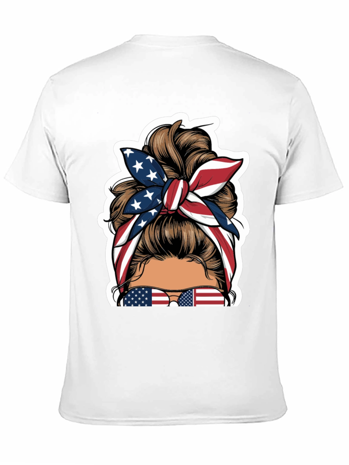 Patriotic Messy Bun T-Shirt - USA Flag Design