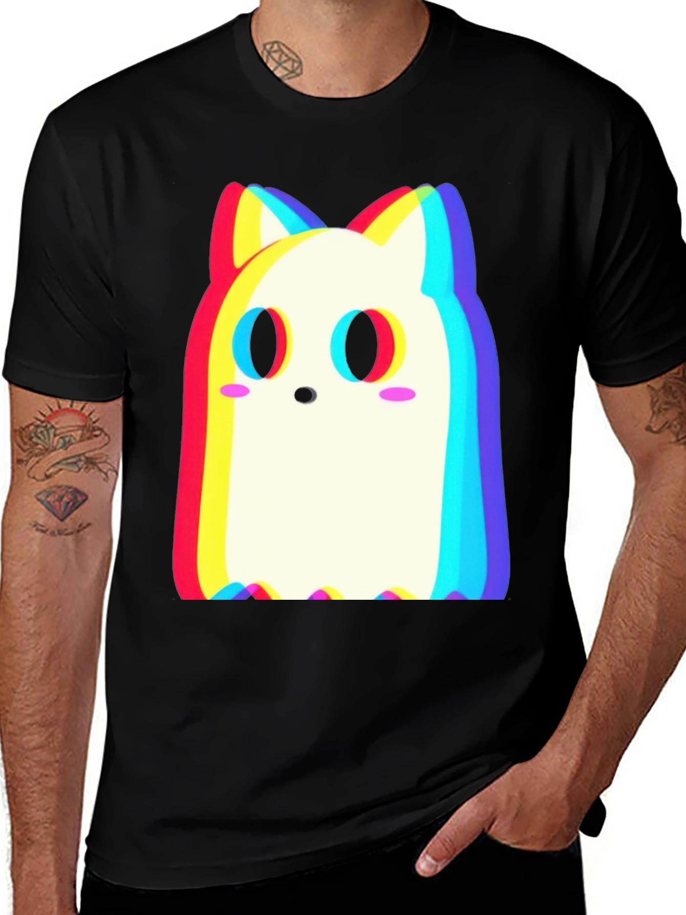 Cute Ghost Cat T-Shirt - Glitch Style