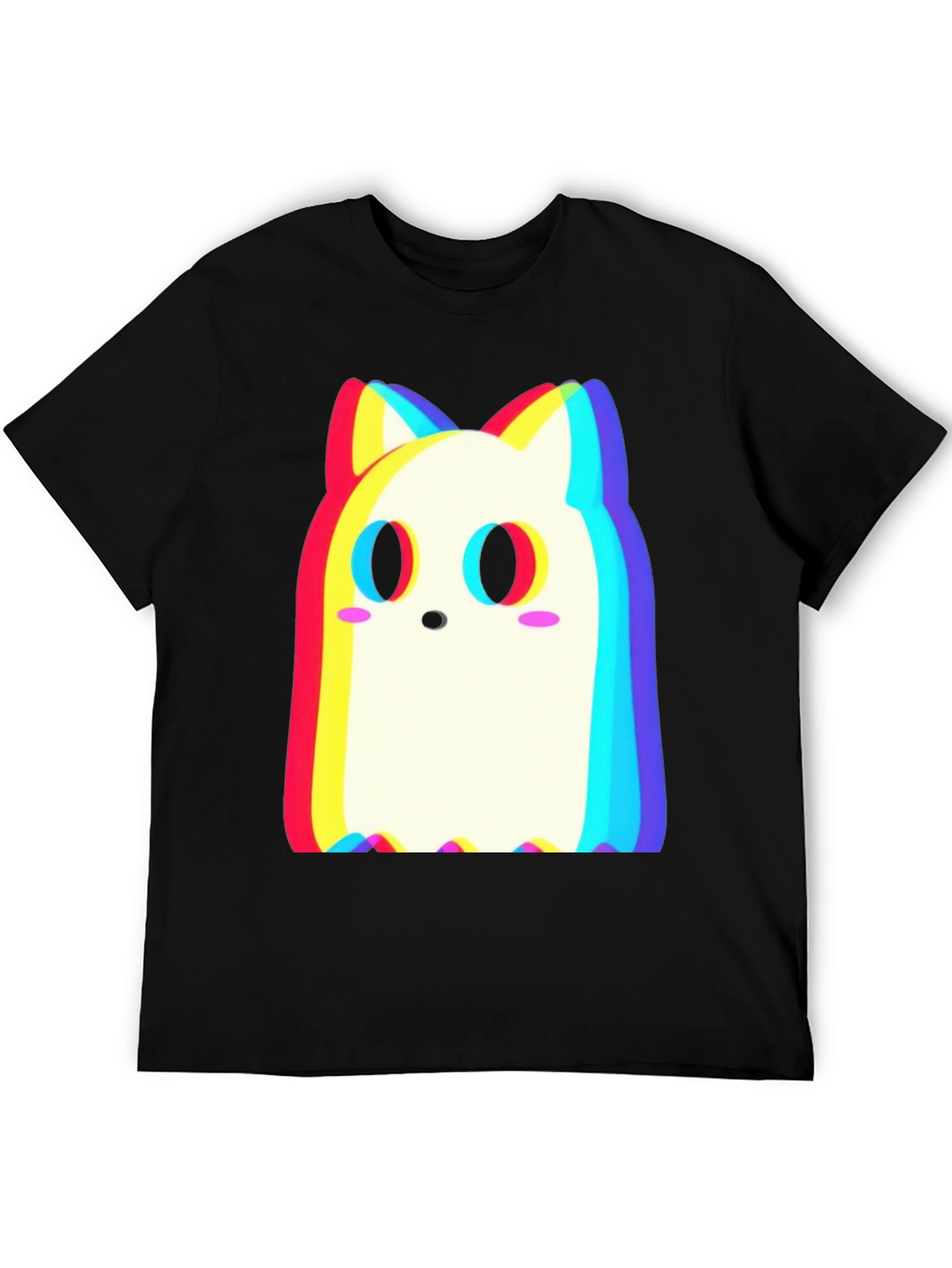 Cute Ghost Cat T-Shirt - Glitch Style