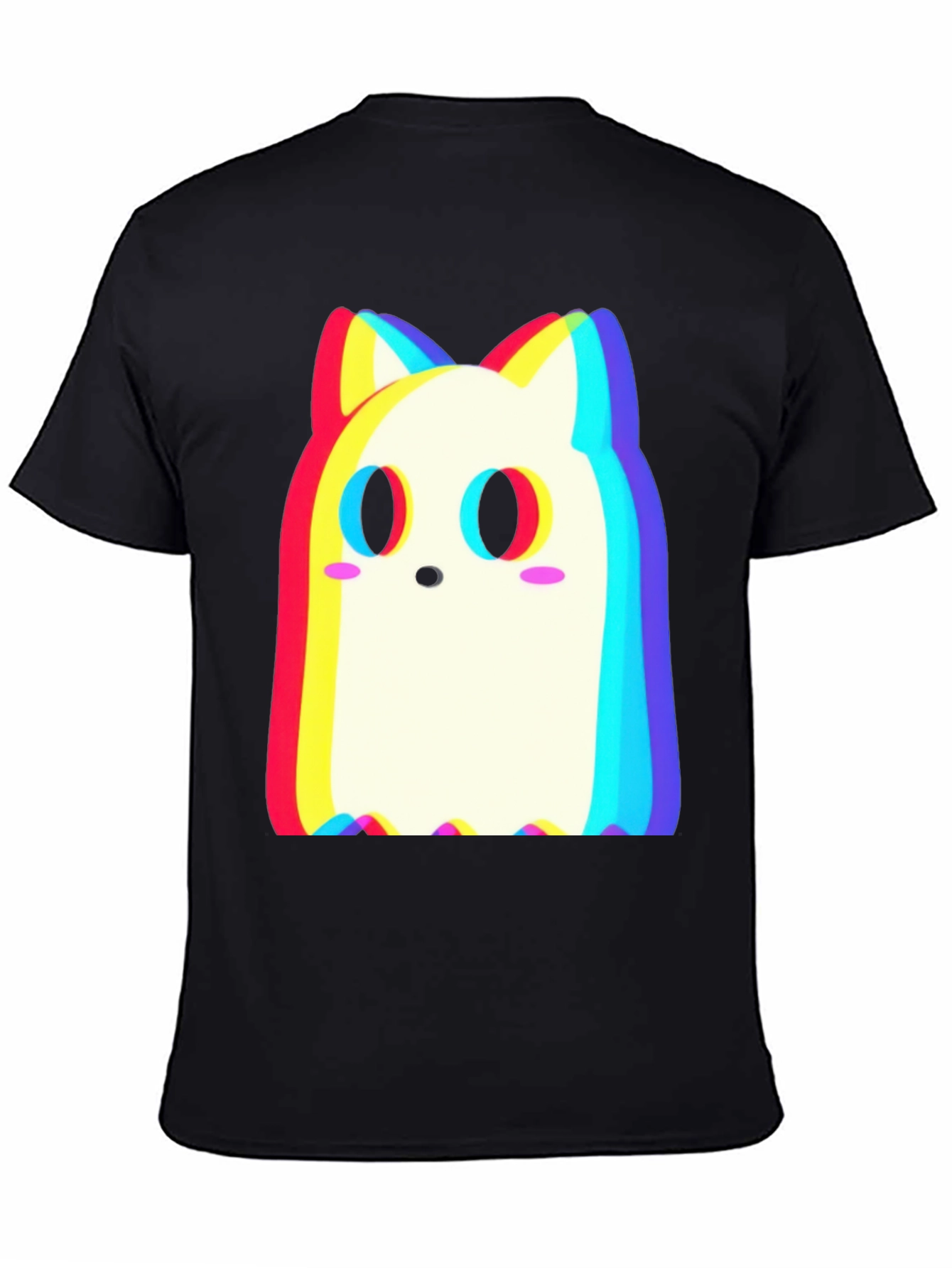 Cute Ghost Cat T-Shirt - Glitch Style