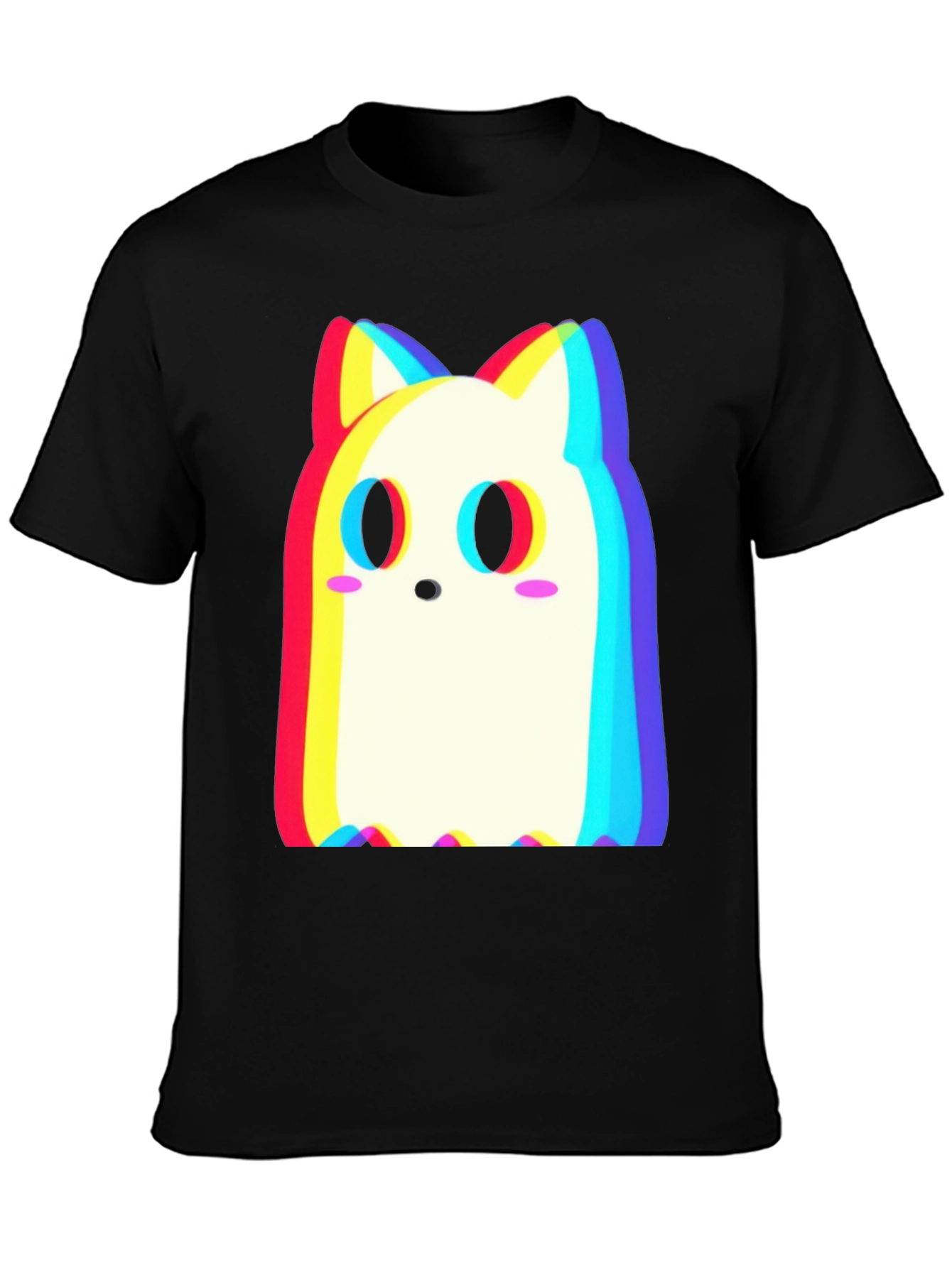 Cute Ghost Cat T-Shirt - Glitch Style