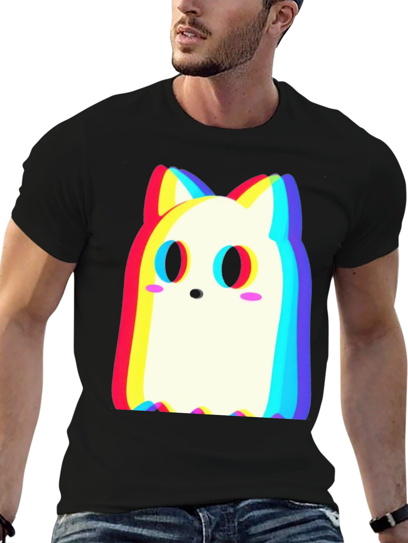 Cute Ghost Cat T-Shirt - Glitch Style