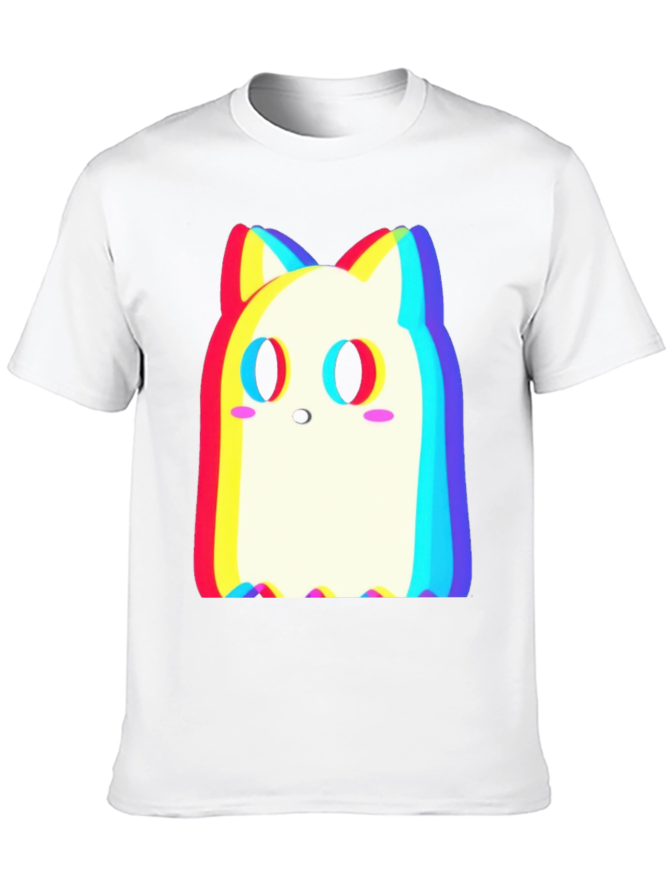 Cute Ghost Cat T-Shirt - Glitch Style