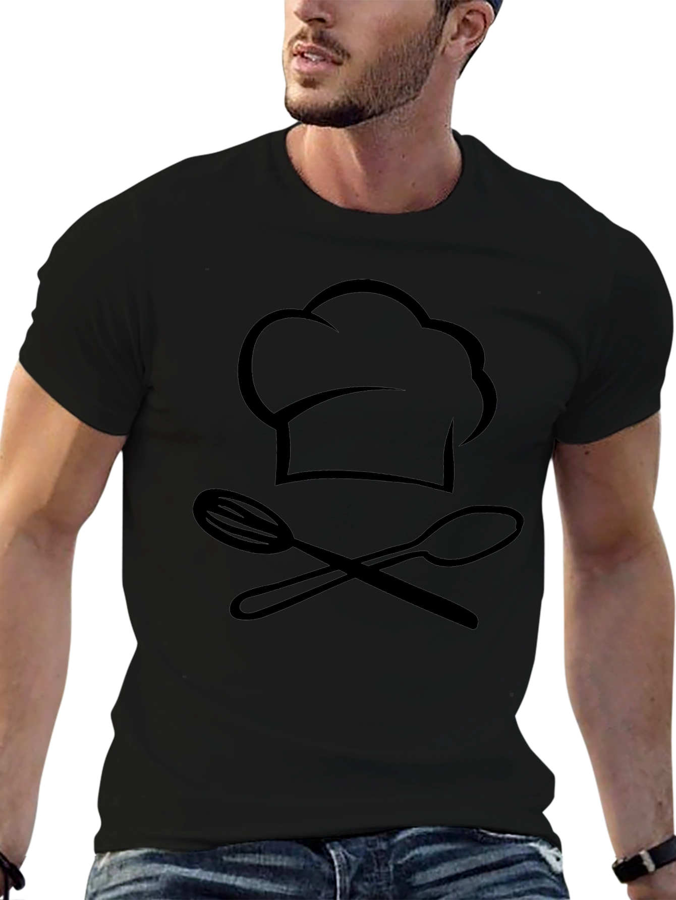 Chef Hat & Utensils Graphic T-Shirt - Black