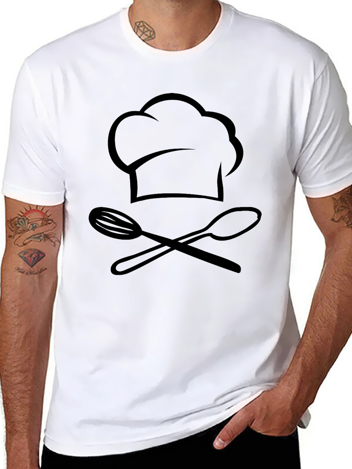 Chef Hat & Utensils Graphic T-Shirt - Black