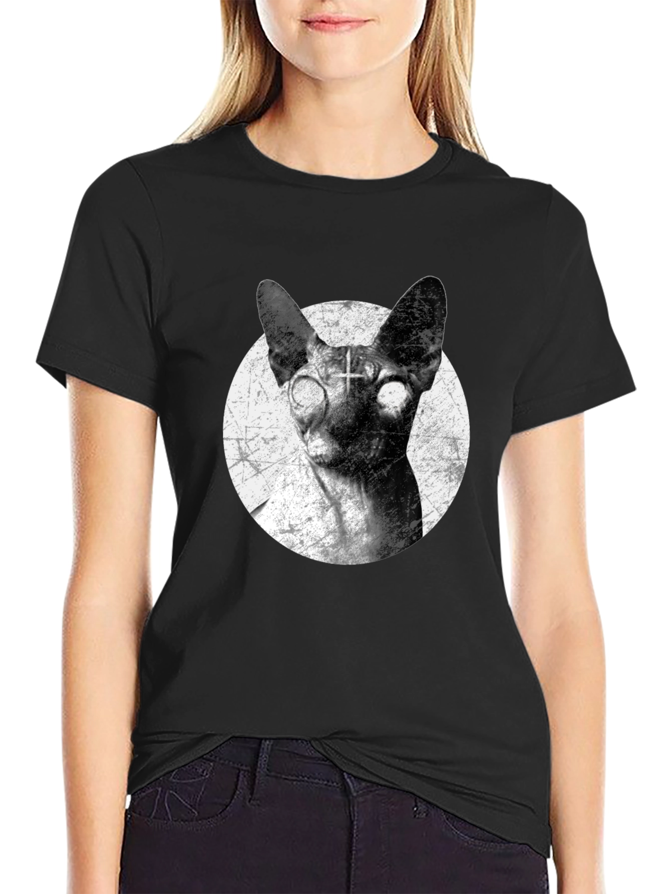 Sphynx Cat T-Shirt with Cross Design