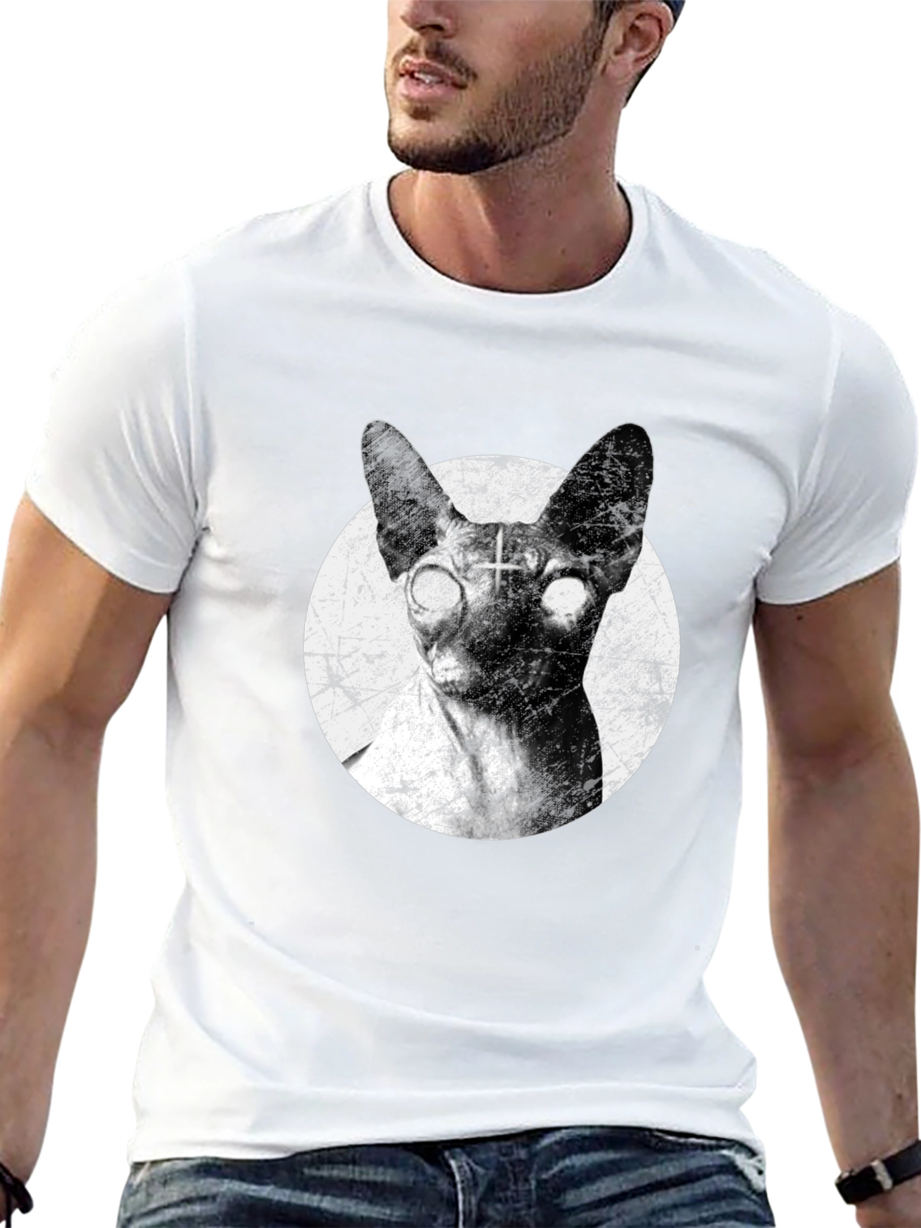 Sphynx Cat T-Shirt with Cross Design