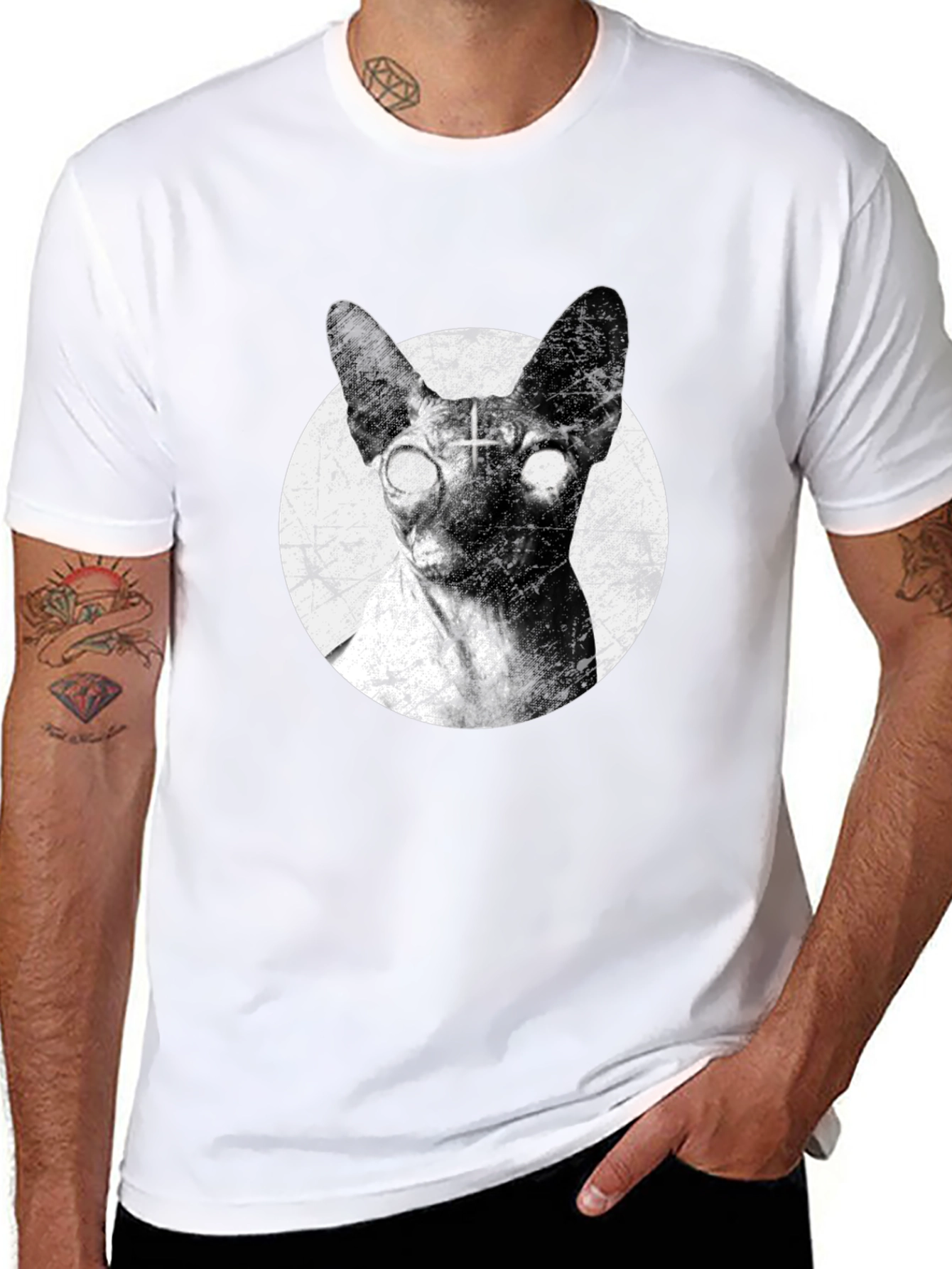 Sphynx Cat T-Shirt with Cross Design
