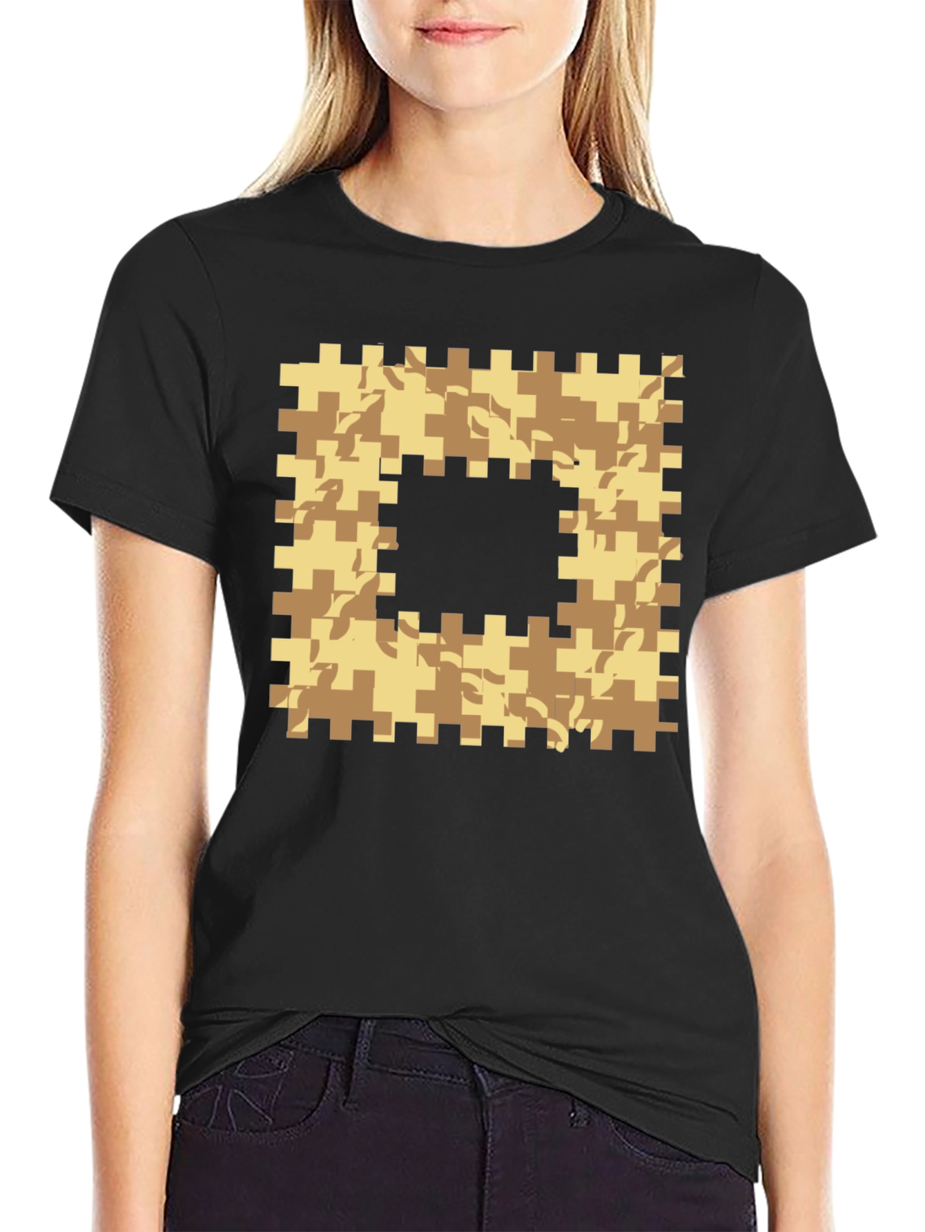 Geometric Camo Graphic T-Shirt - Black