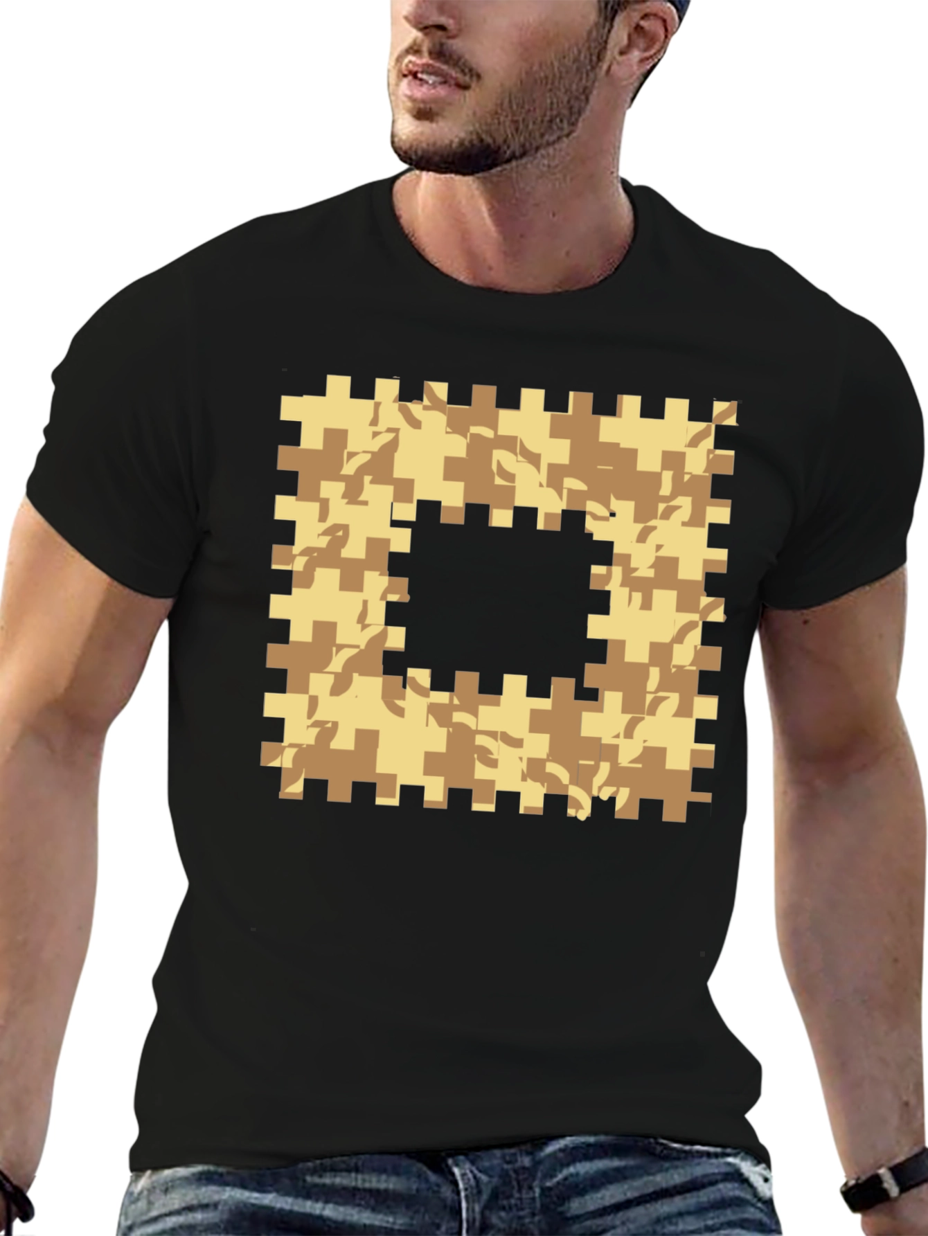 Geometric Camo Graphic T-Shirt - Black