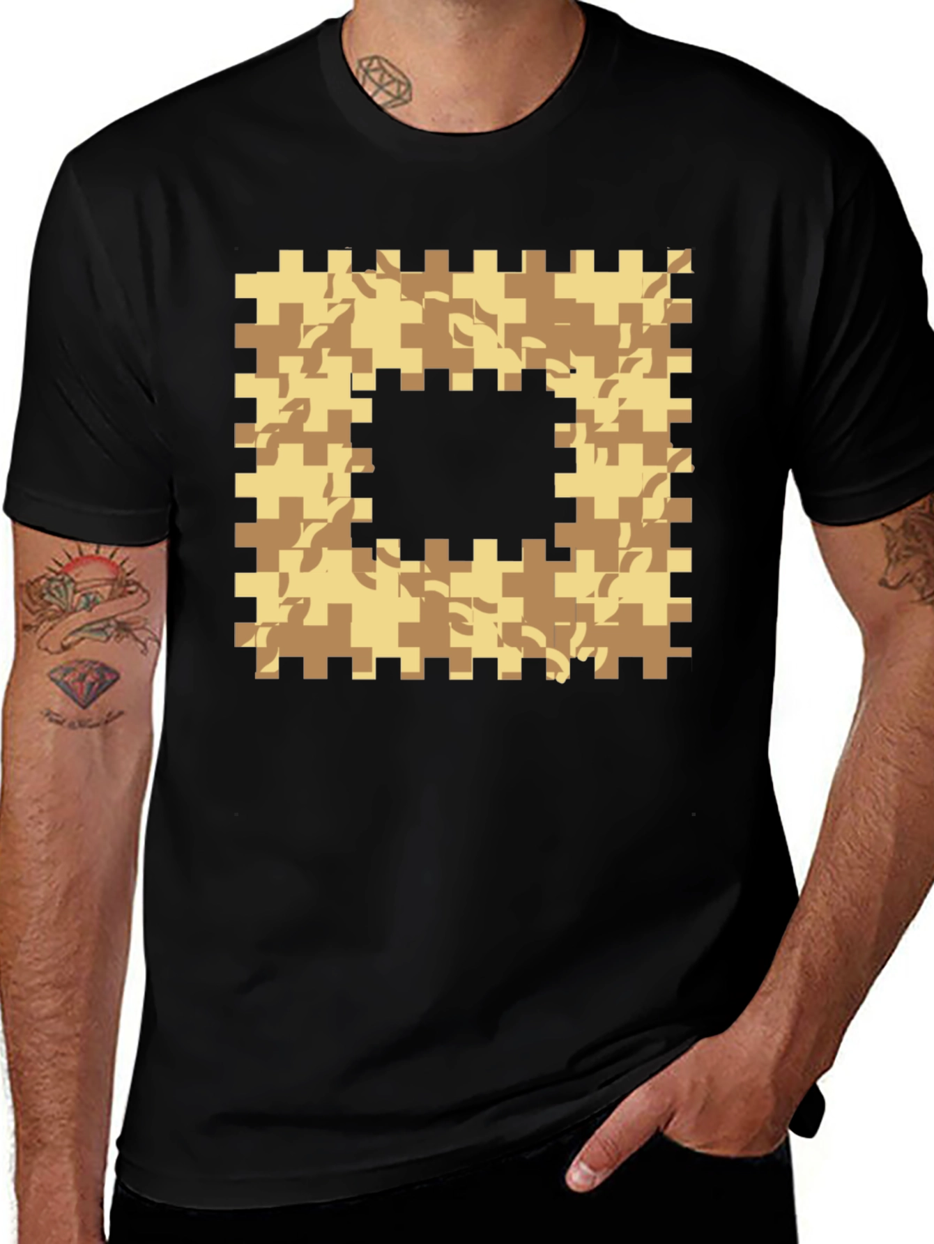 Geometric Camo Graphic T-Shirt - Black