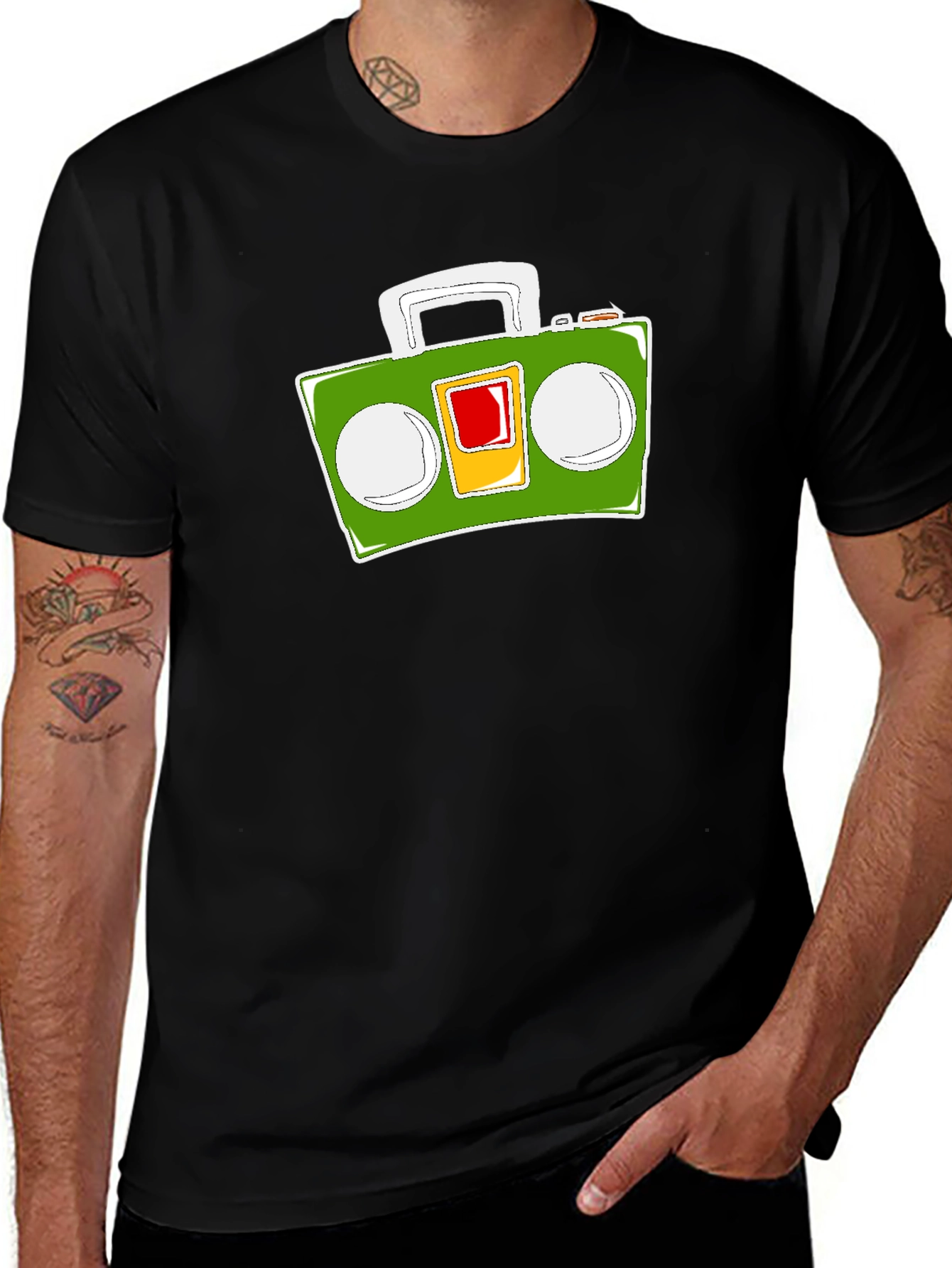 Retro Boombox Graphic Tee - Black
