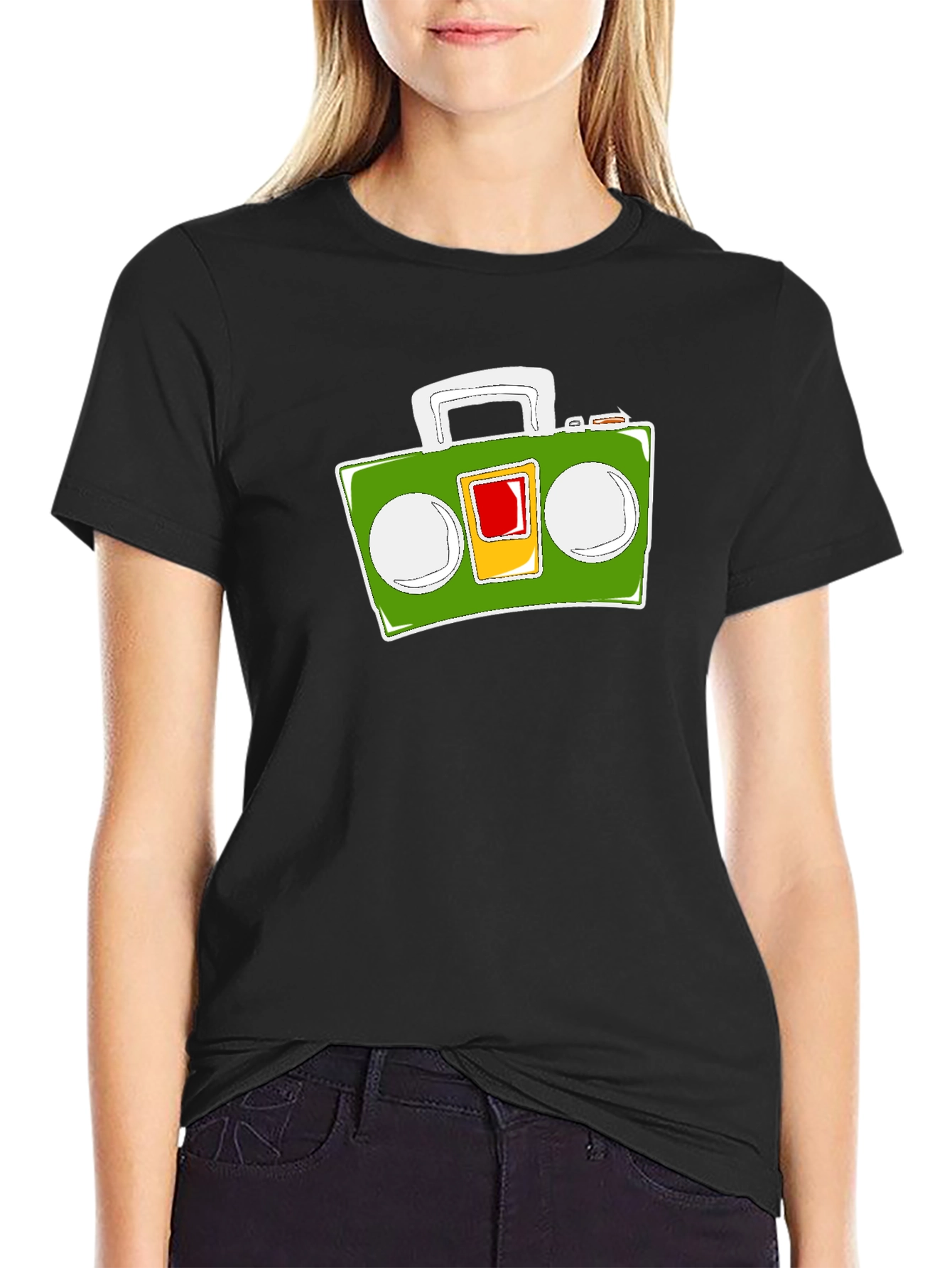 Retro Boombox Graphic Tee - Black