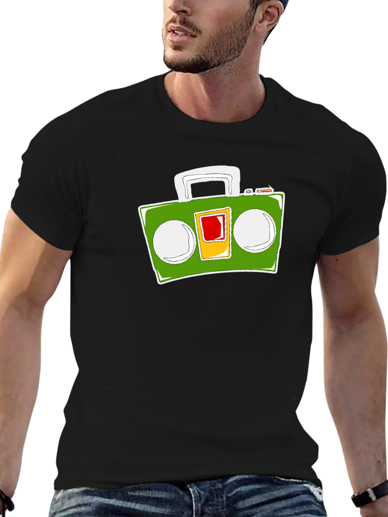 Retro Boombox Graphic Tee - Black