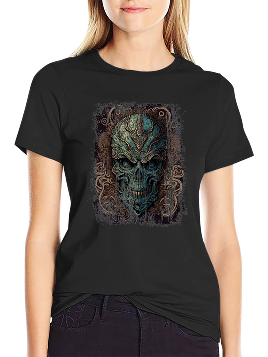 Ornate Skull Graphic Print Black T-Shirt