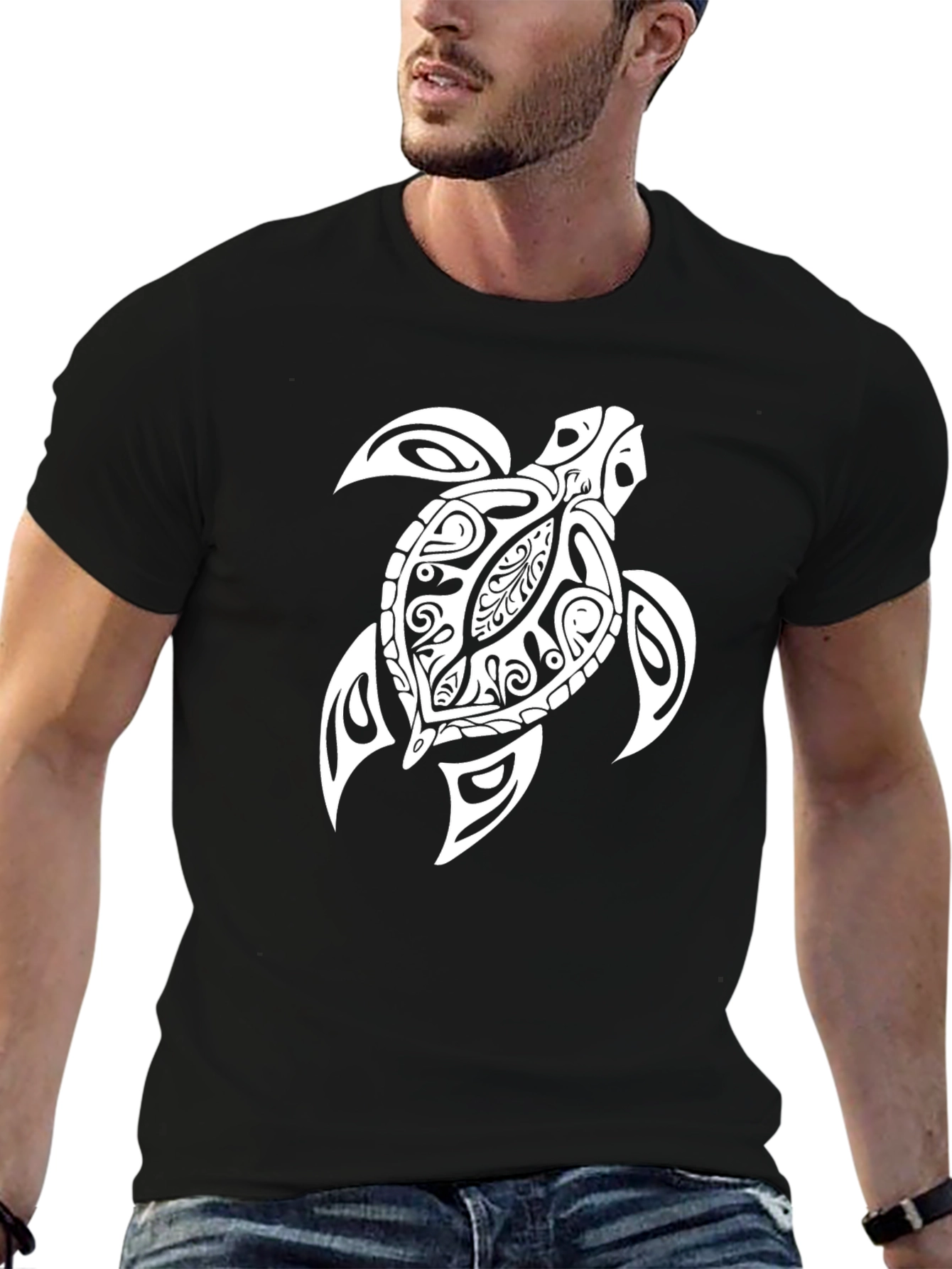 Tribal Sea Turtle Graphic Tee - Black Casual Shirt