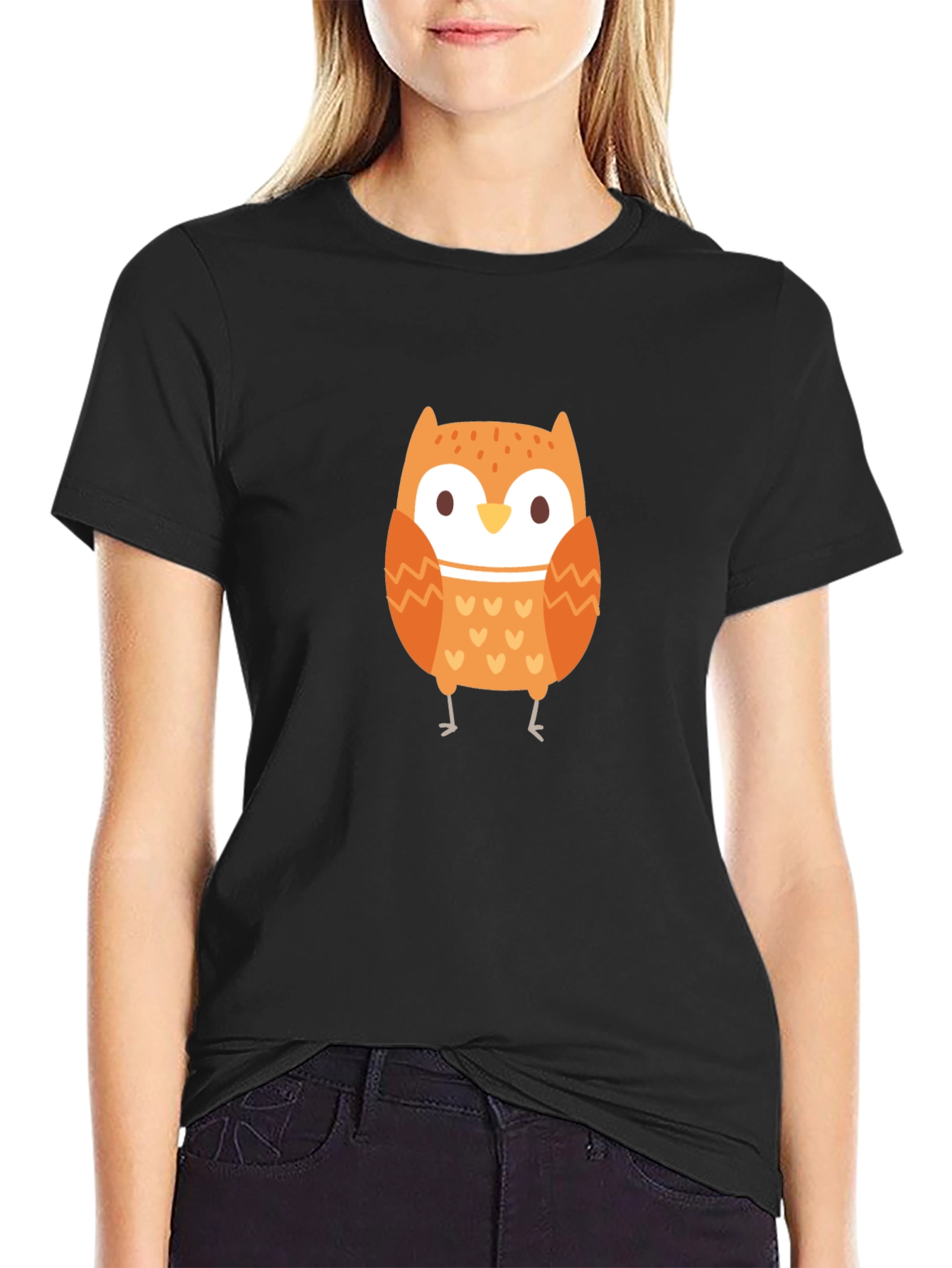 Cute Owl Graphic Black T-Shirt