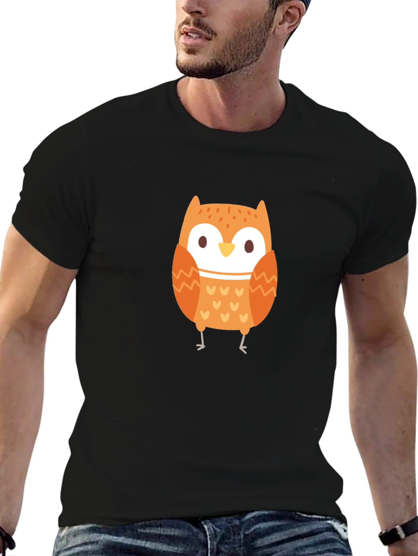 Cute Owl Graphic Black T-Shirt