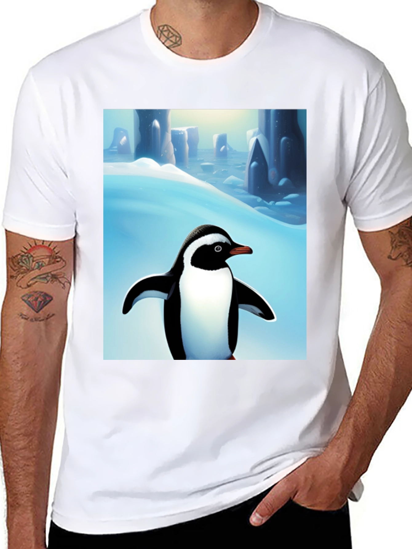 Penguin Arctic Scene Black T-Shirt