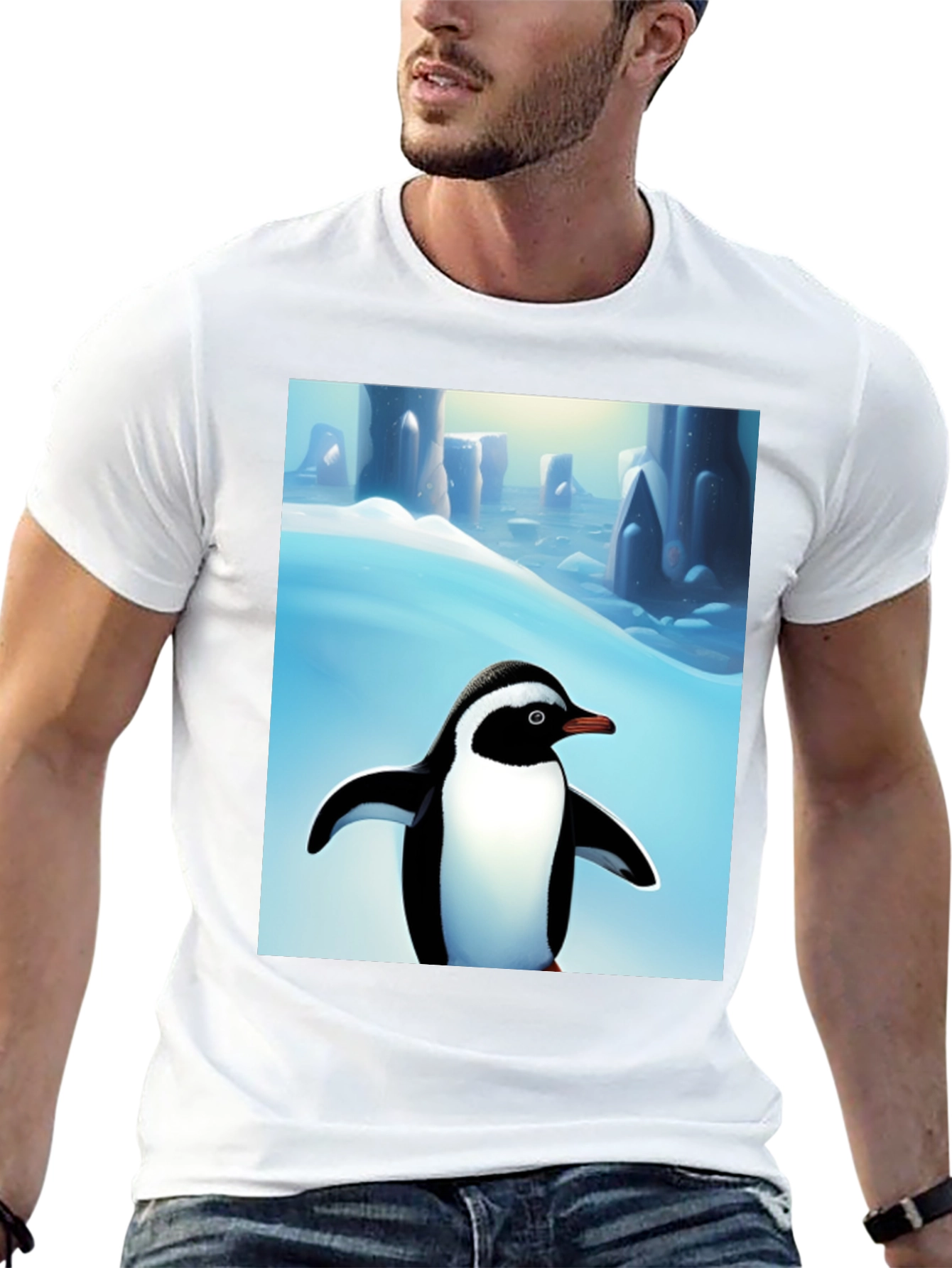 Penguin Arctic Scene Black T-Shirt