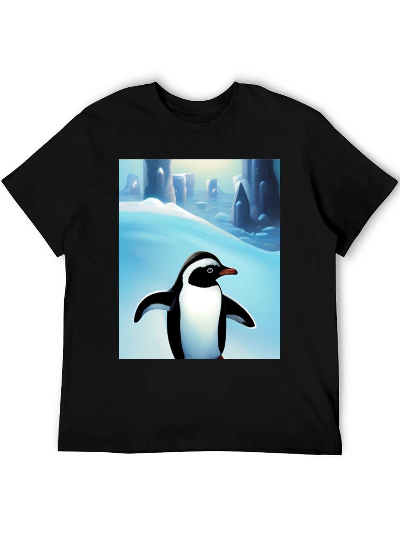 Penguin Arctic Scene Black T-Shirt