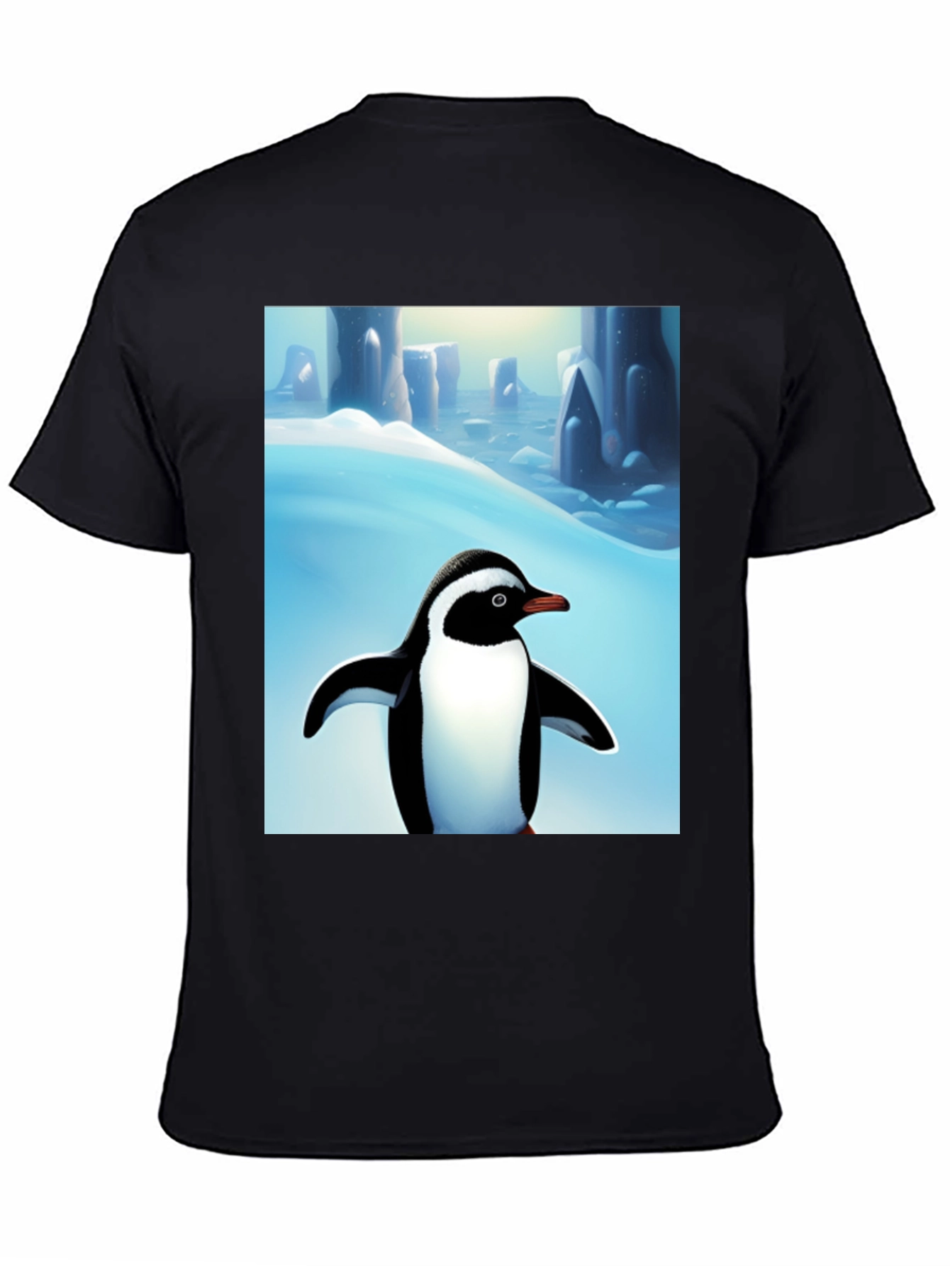 Penguin Arctic Scene Black T-Shirt