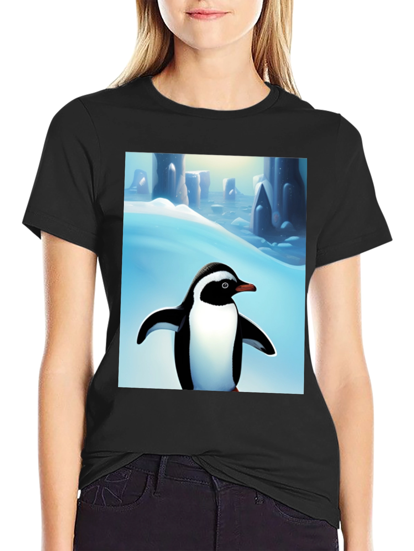 Penguin Arctic Scene Black T-Shirt