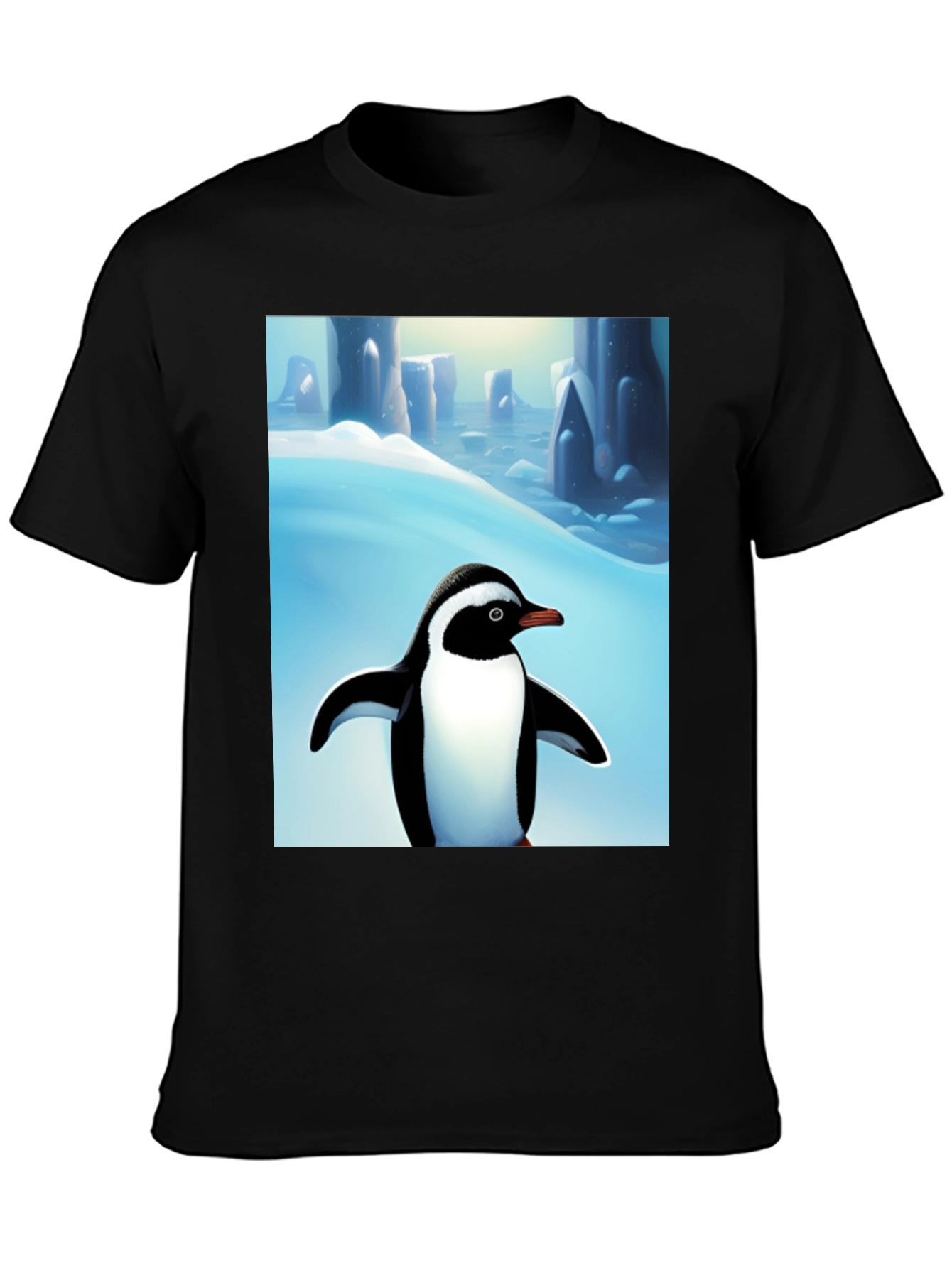 Penguin Arctic Scene Black T-Shirt