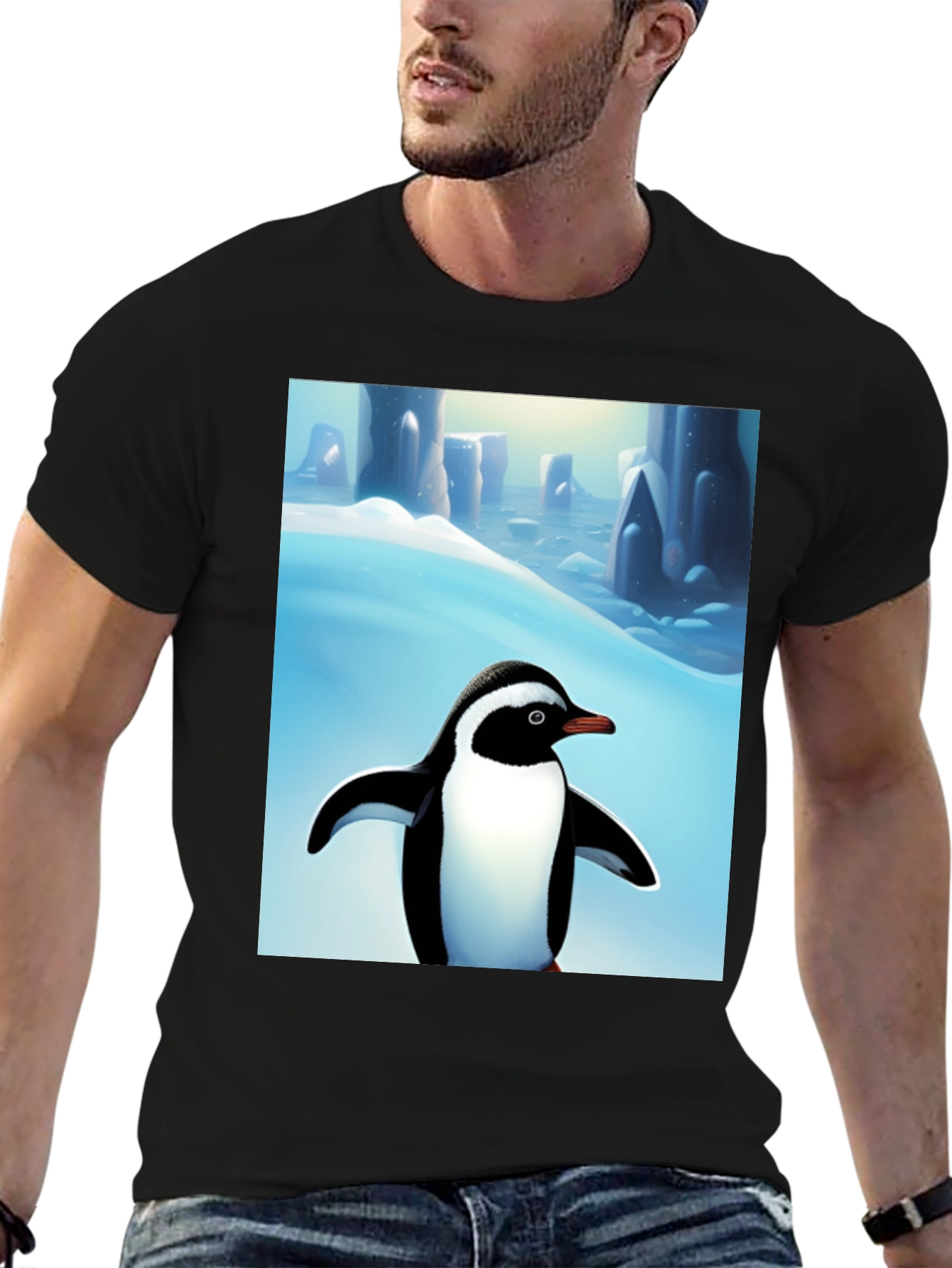 Penguin Arctic Scene Black T-Shirt