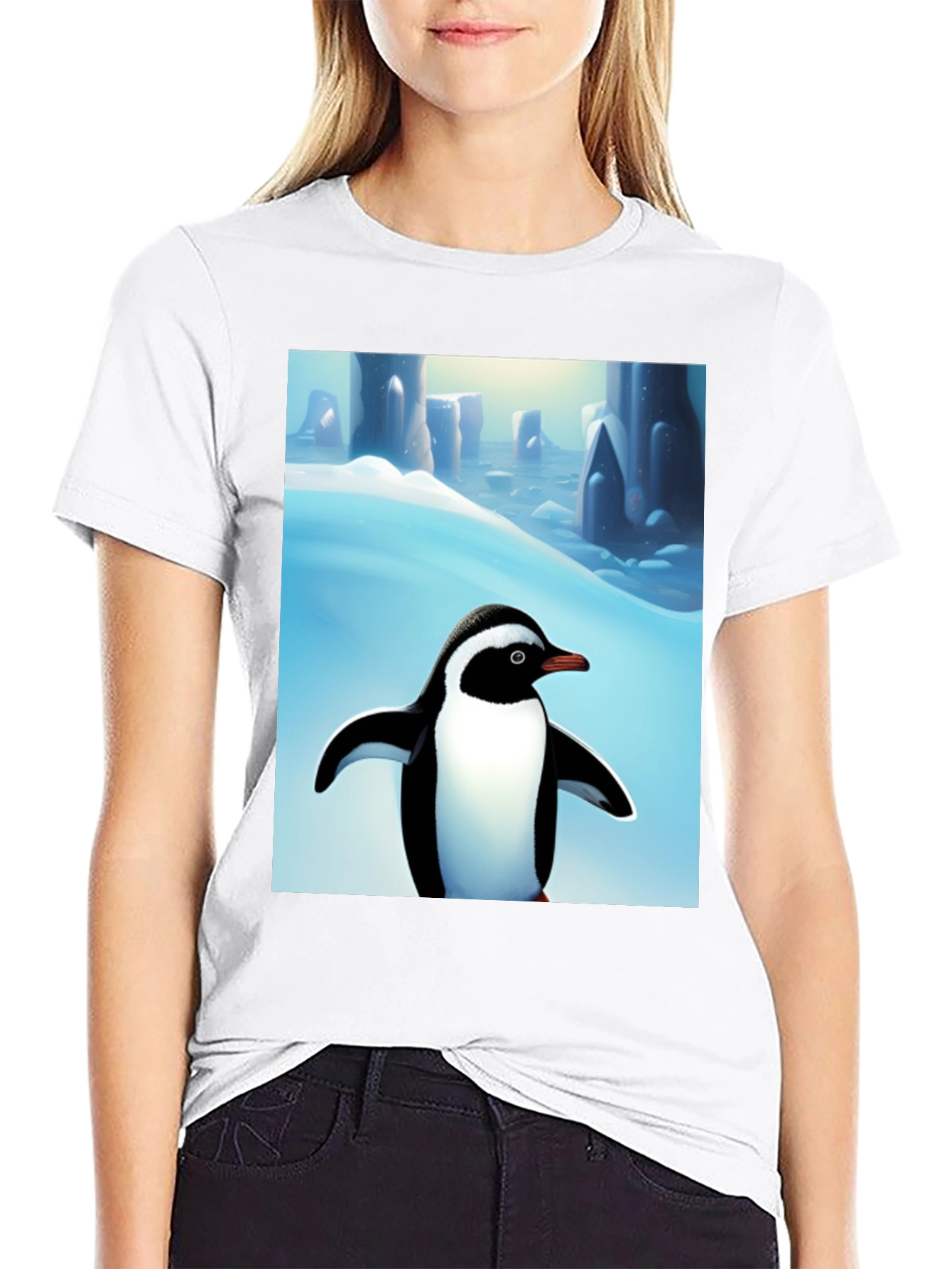 Penguin Arctic Scene Black T-Shirt