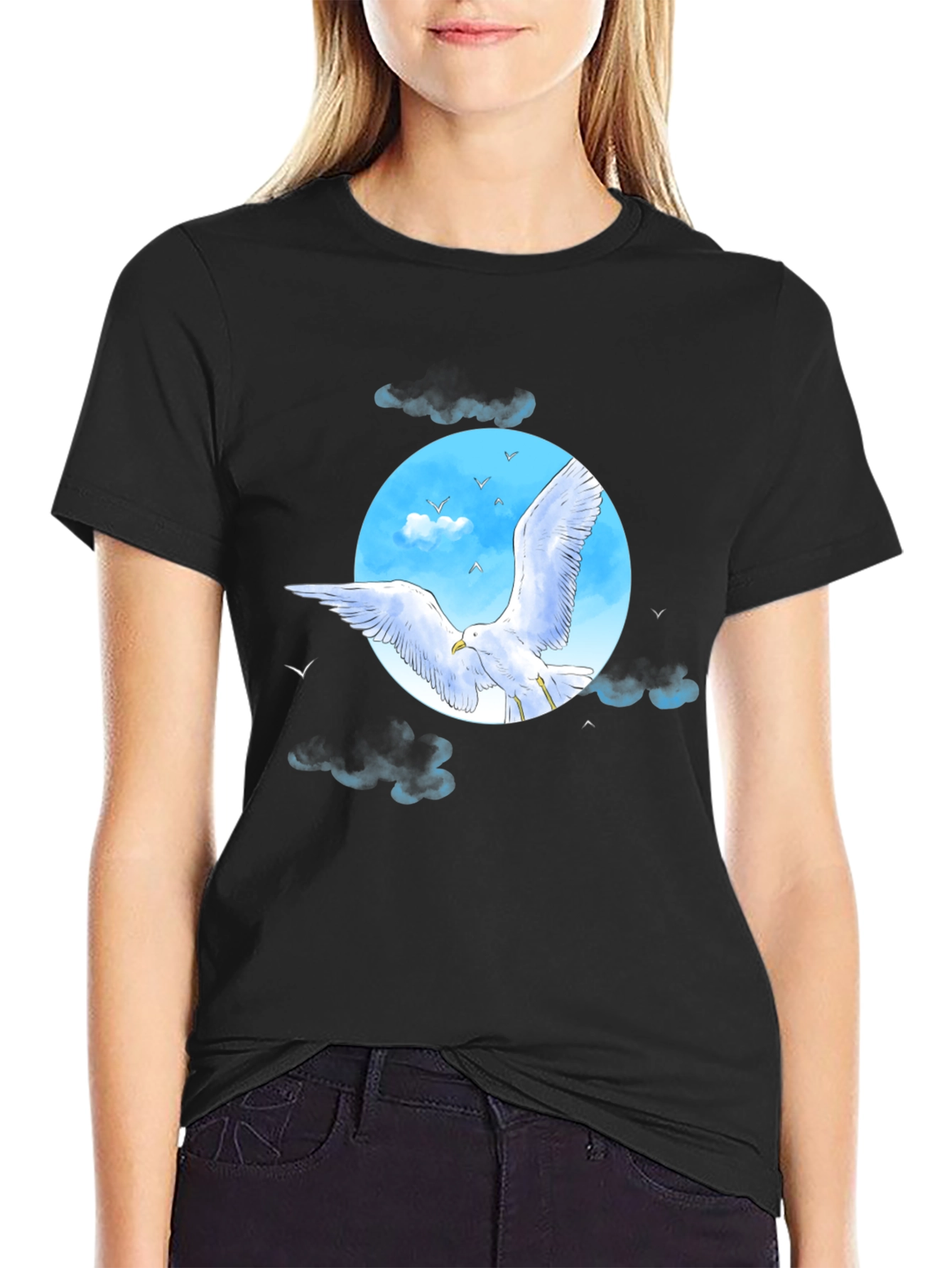 Seagull Sky Graphic Tee - Black Cotton Blend