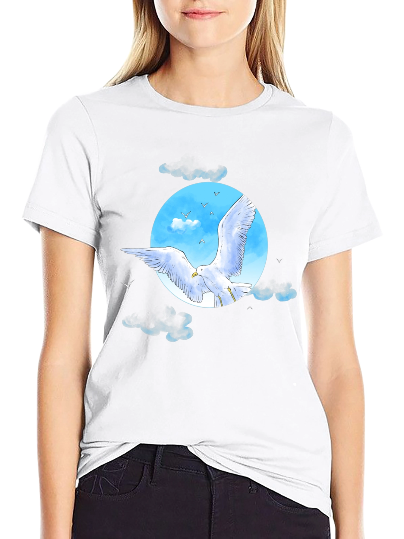 Seagull Sky Graphic Tee - Black Cotton Blend