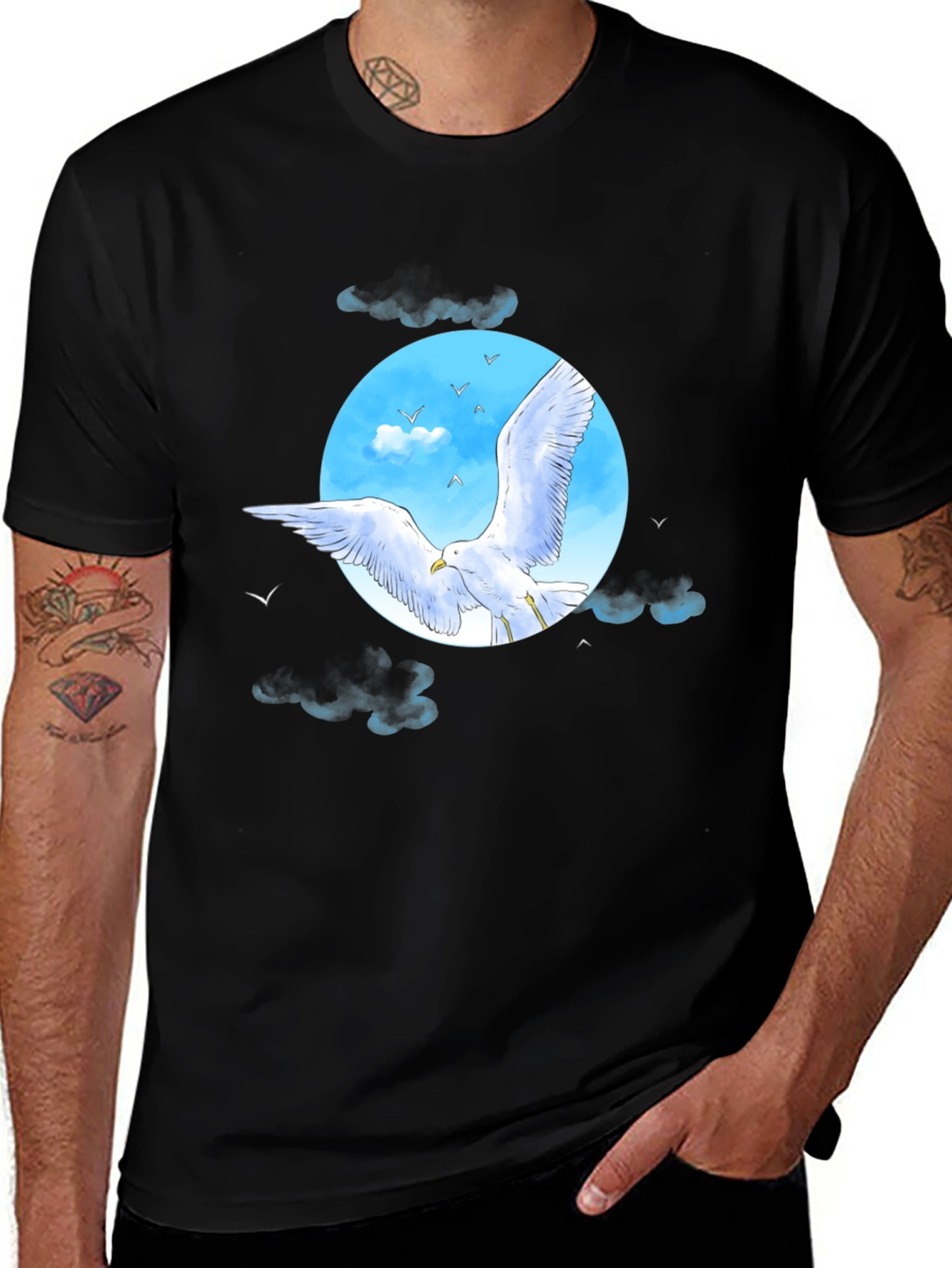 Seagull Sky Graphic Tee - Black Cotton Blend