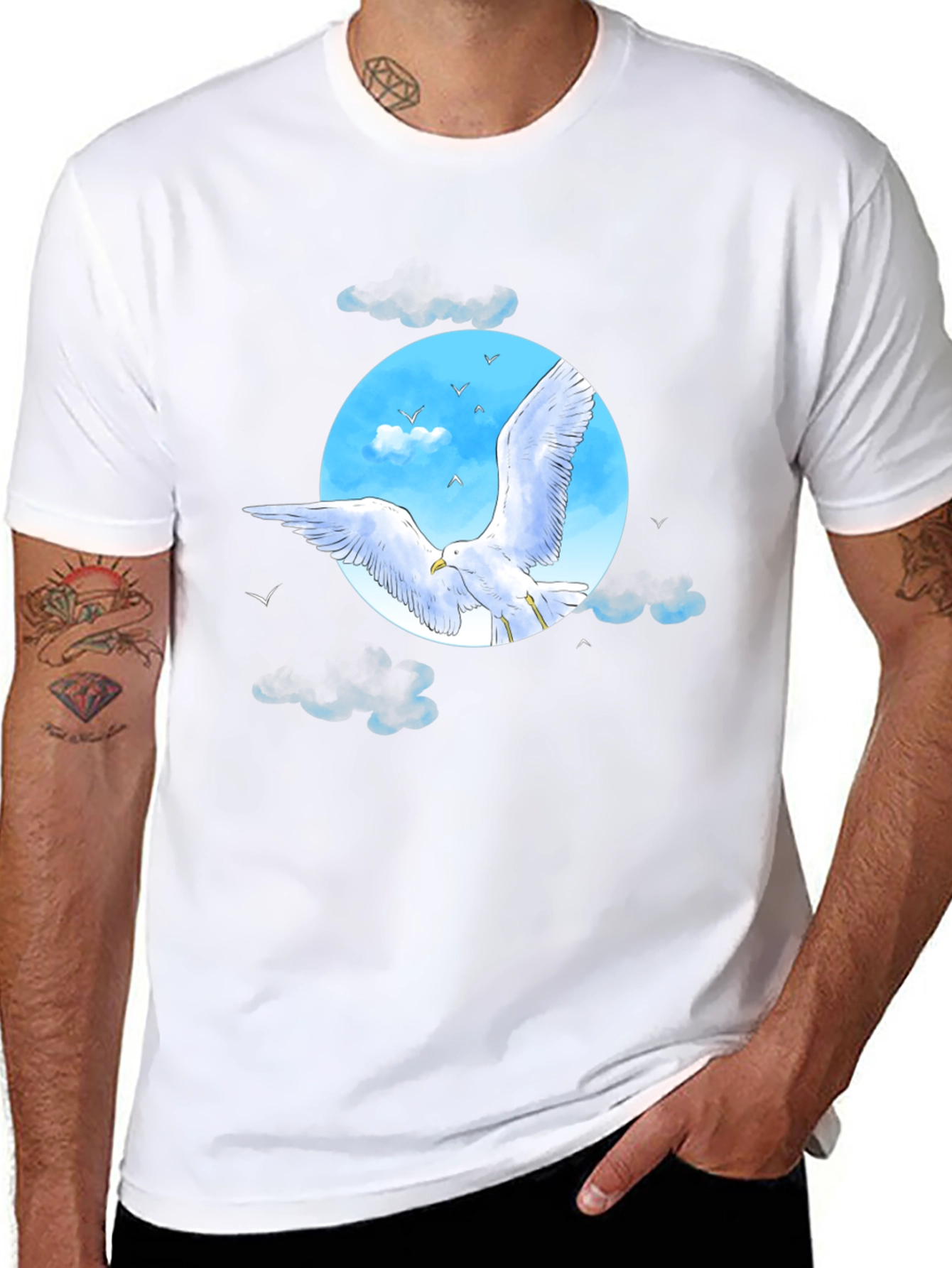 Seagull Sky Graphic Tee - Black Cotton Blend