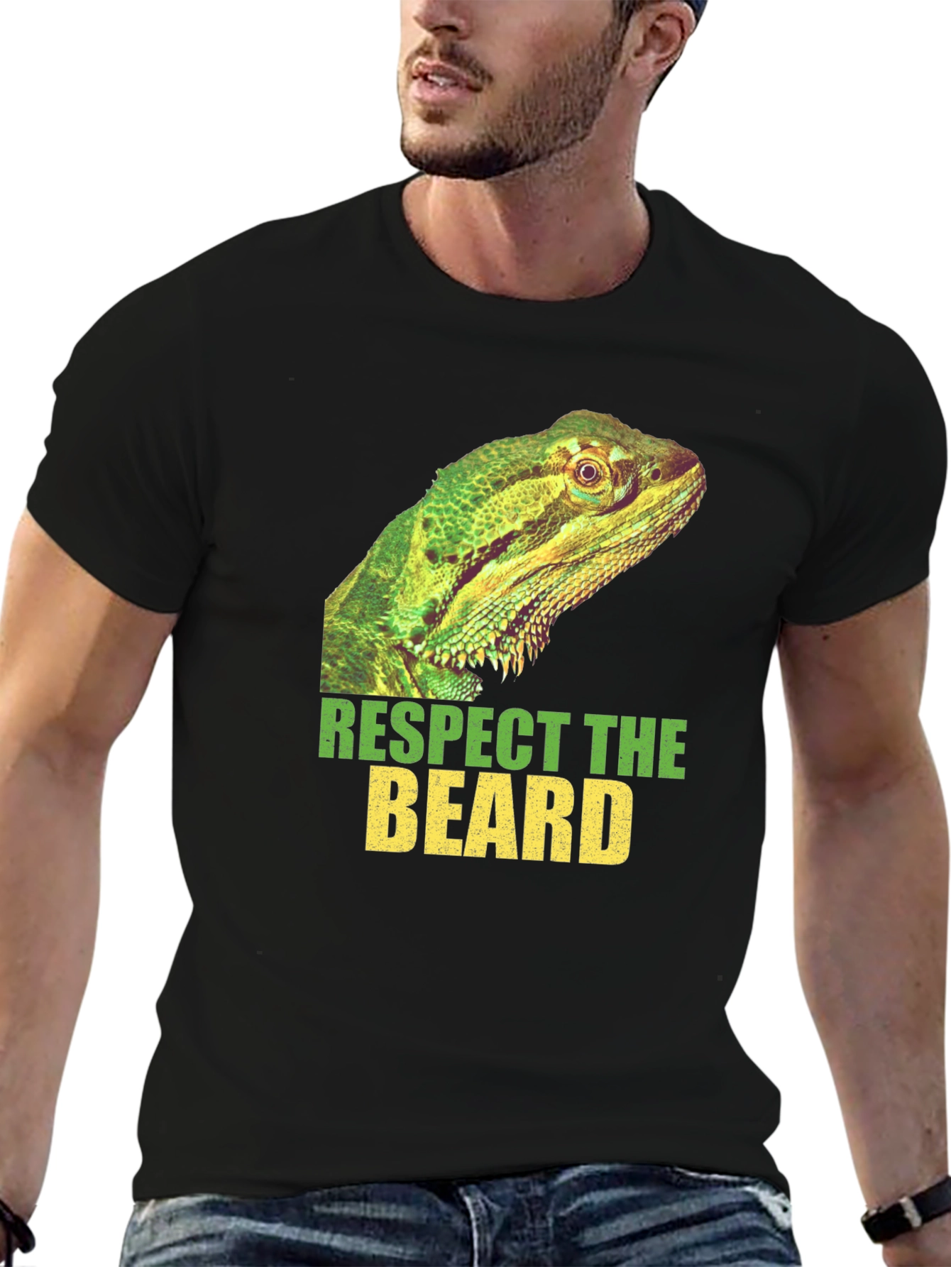 Respect The Beard Lizard Graphic T-Shirt