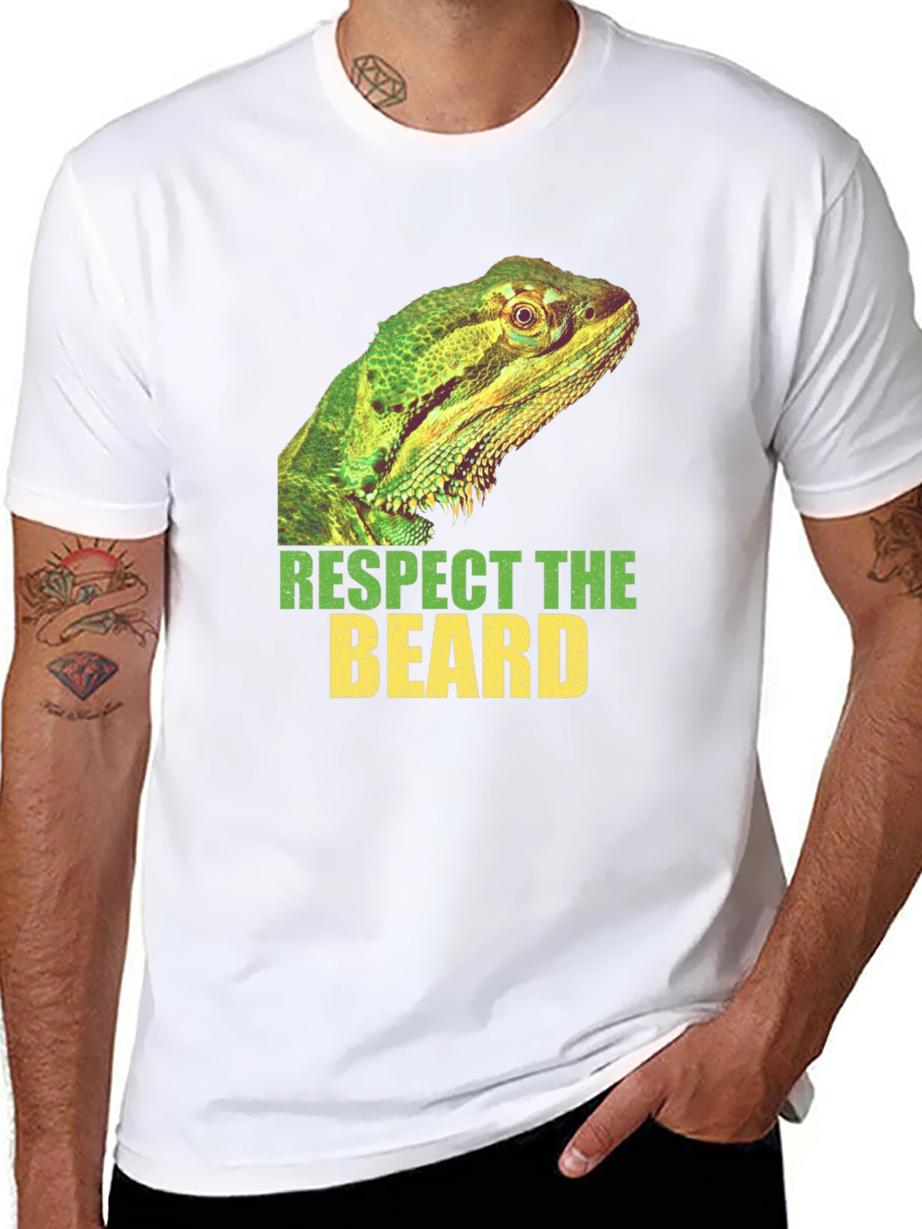Respect The Beard Lizard Graphic T-Shirt