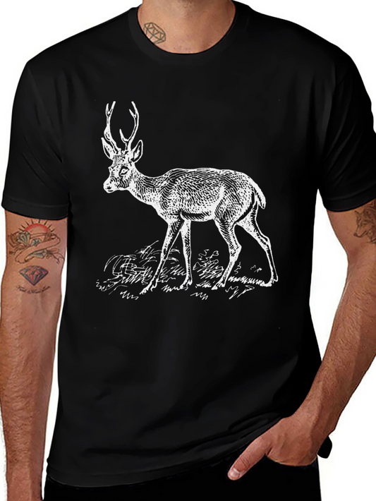 Deer Graphic Tee - Black Cotton Blend