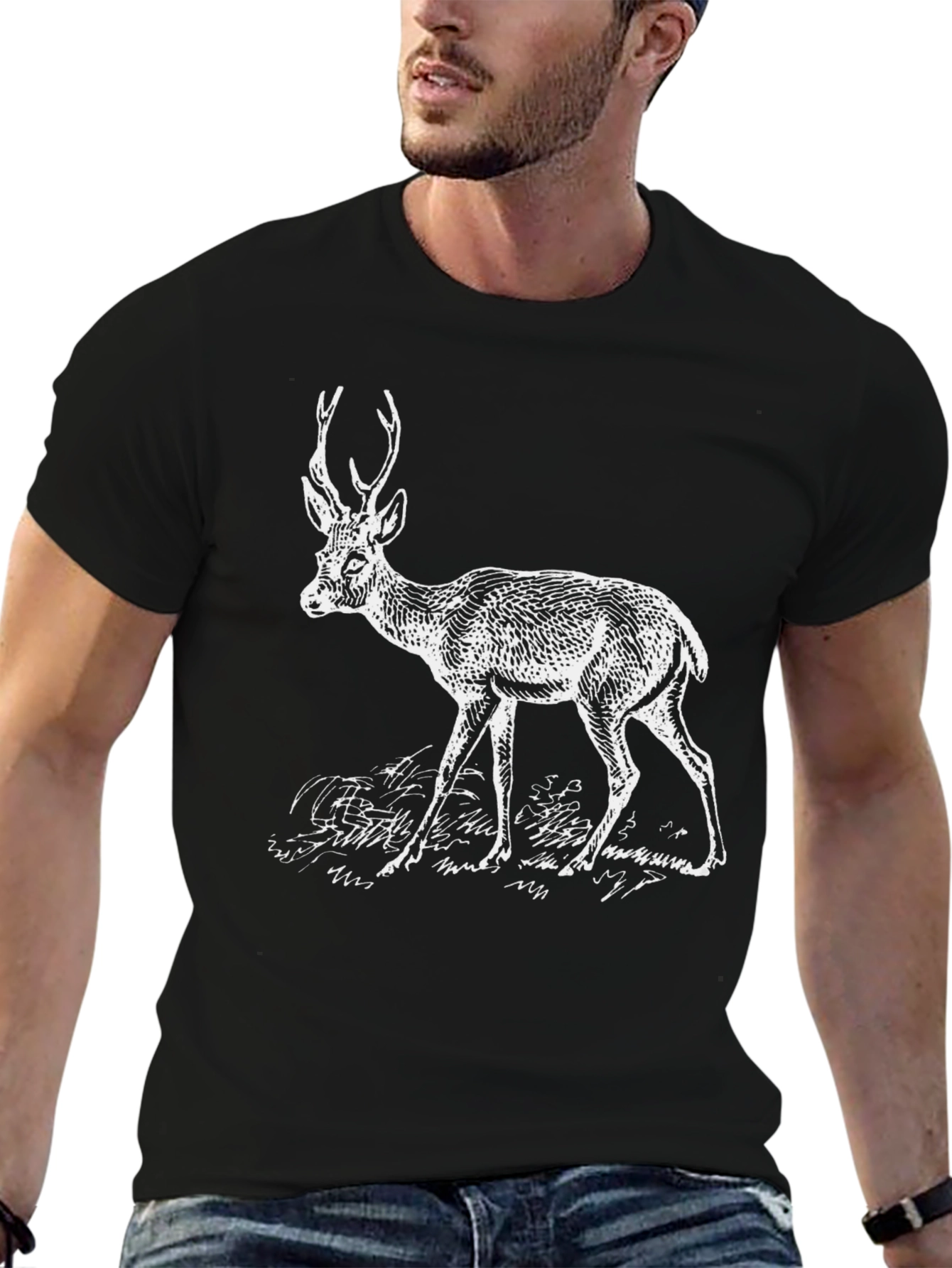 Deer Graphic Tee - Black Cotton Blend