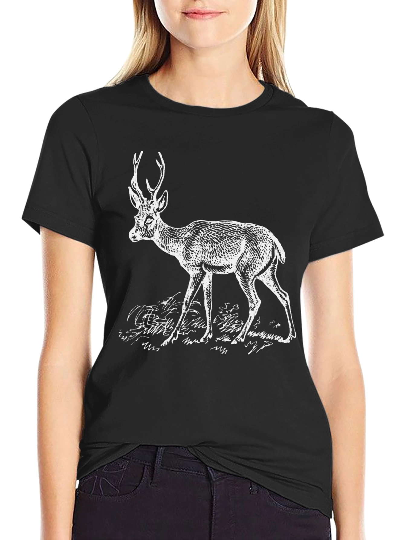 Deer Graphic Tee - Black Cotton Blend
