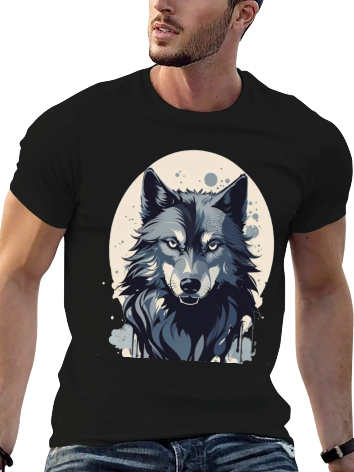 Mens Wolf Graphic Black T-Shirt