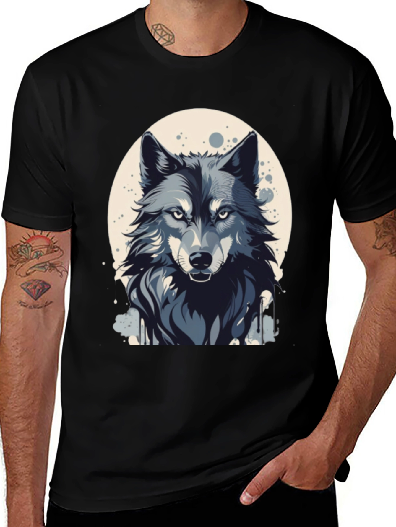 Mens Wolf Graphic Black T-Shirt